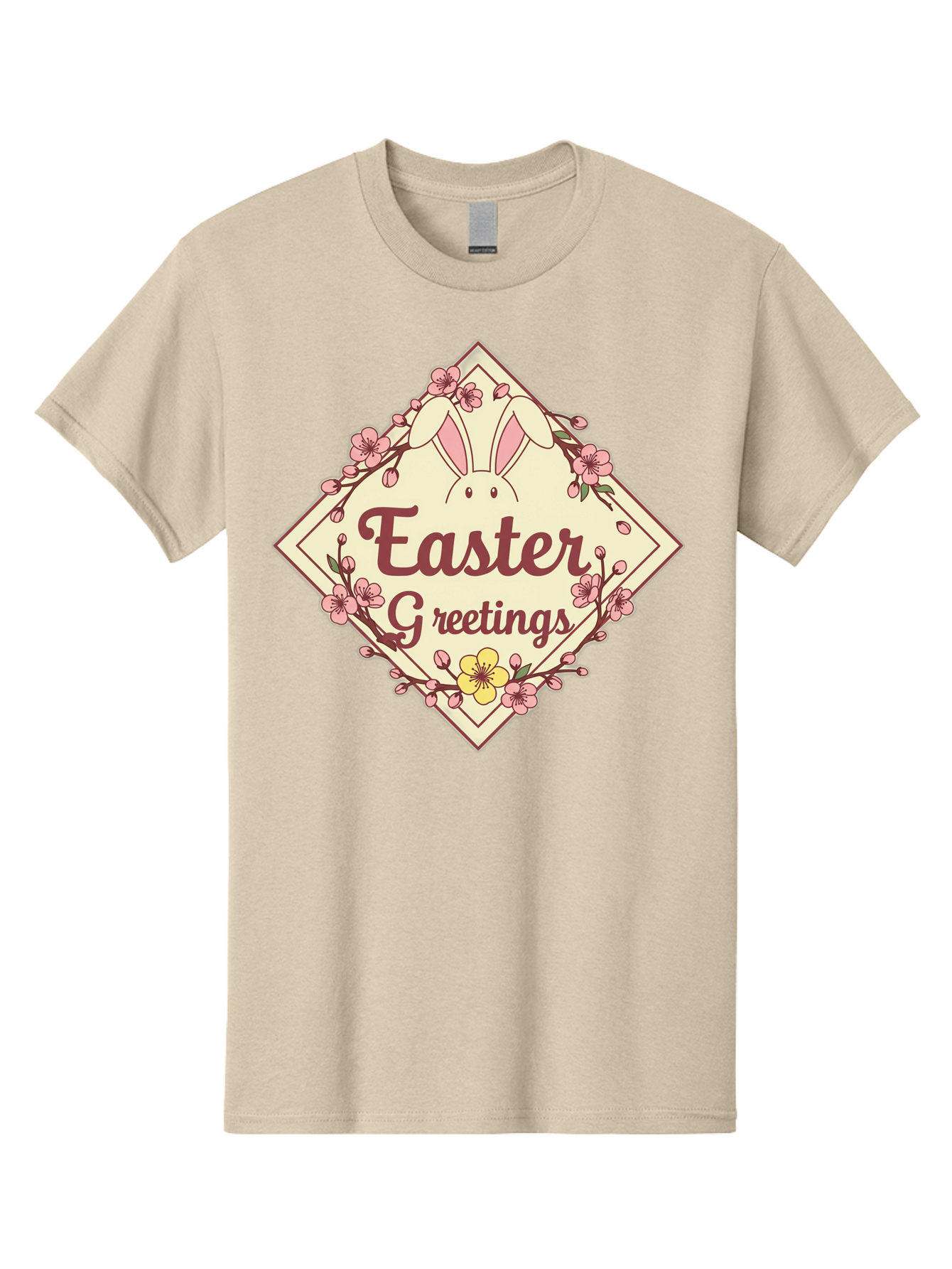 Easter-Greetings Men'S Graphic Tee, 100% Cotton, Comfortable Casual Summer Wear, Machine Washable, Easter Bunny, Easter Greetings, Floral Wreath, Pastel Colors, Spring Flowers, Easter Wishes, Festive Design Baa629