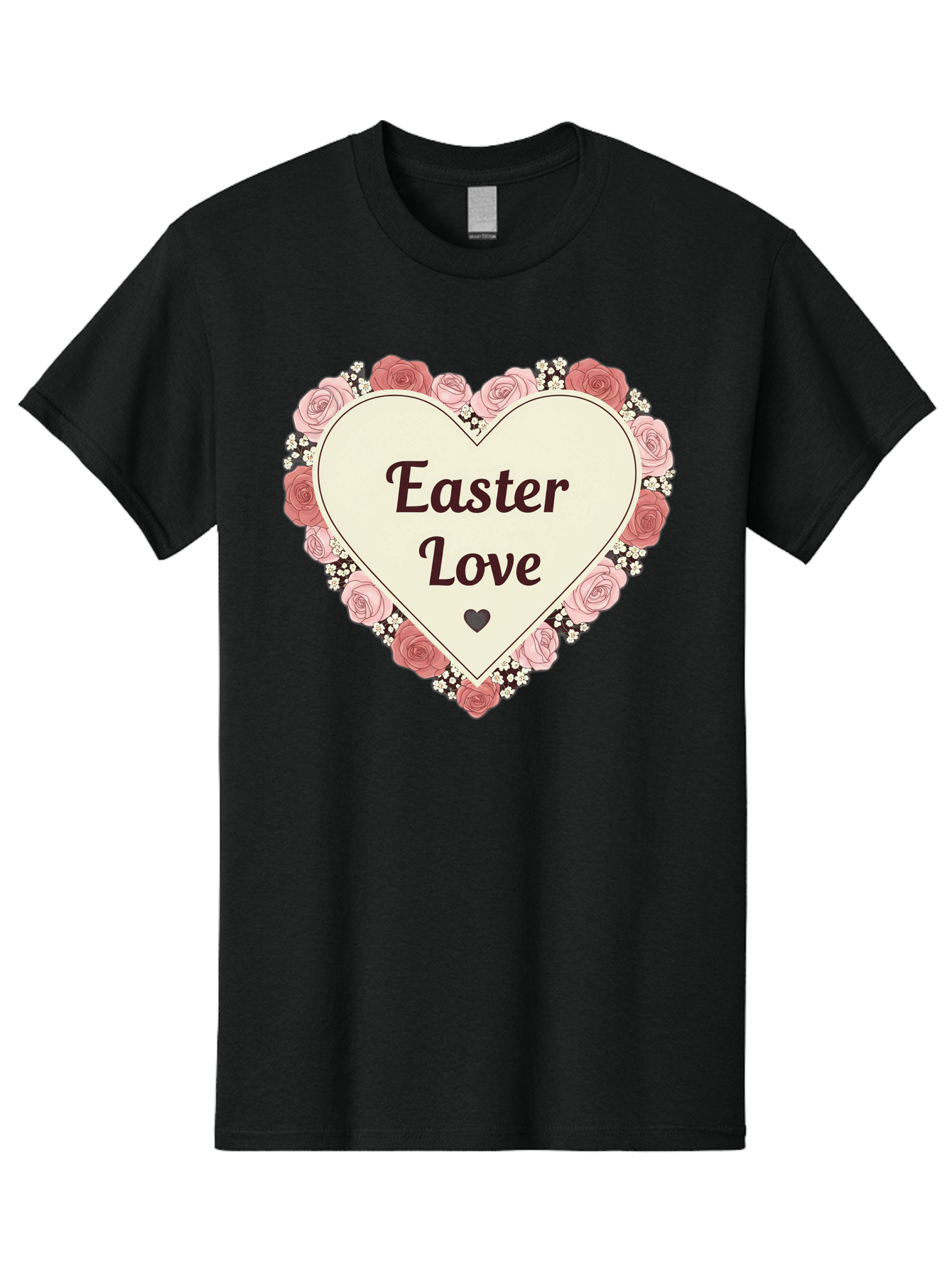 Easter-Love Men'S Graphic Tee, 100% Cotton, Comfortable Casual Summer Wear, Machine Washable, Easter Love, Heart-Shaped Frame, Pink Roses, Floral Wreath, Love Message, Small Green Heart, Easter Theme, Romantic Easter, Spring Flowers, Baa631