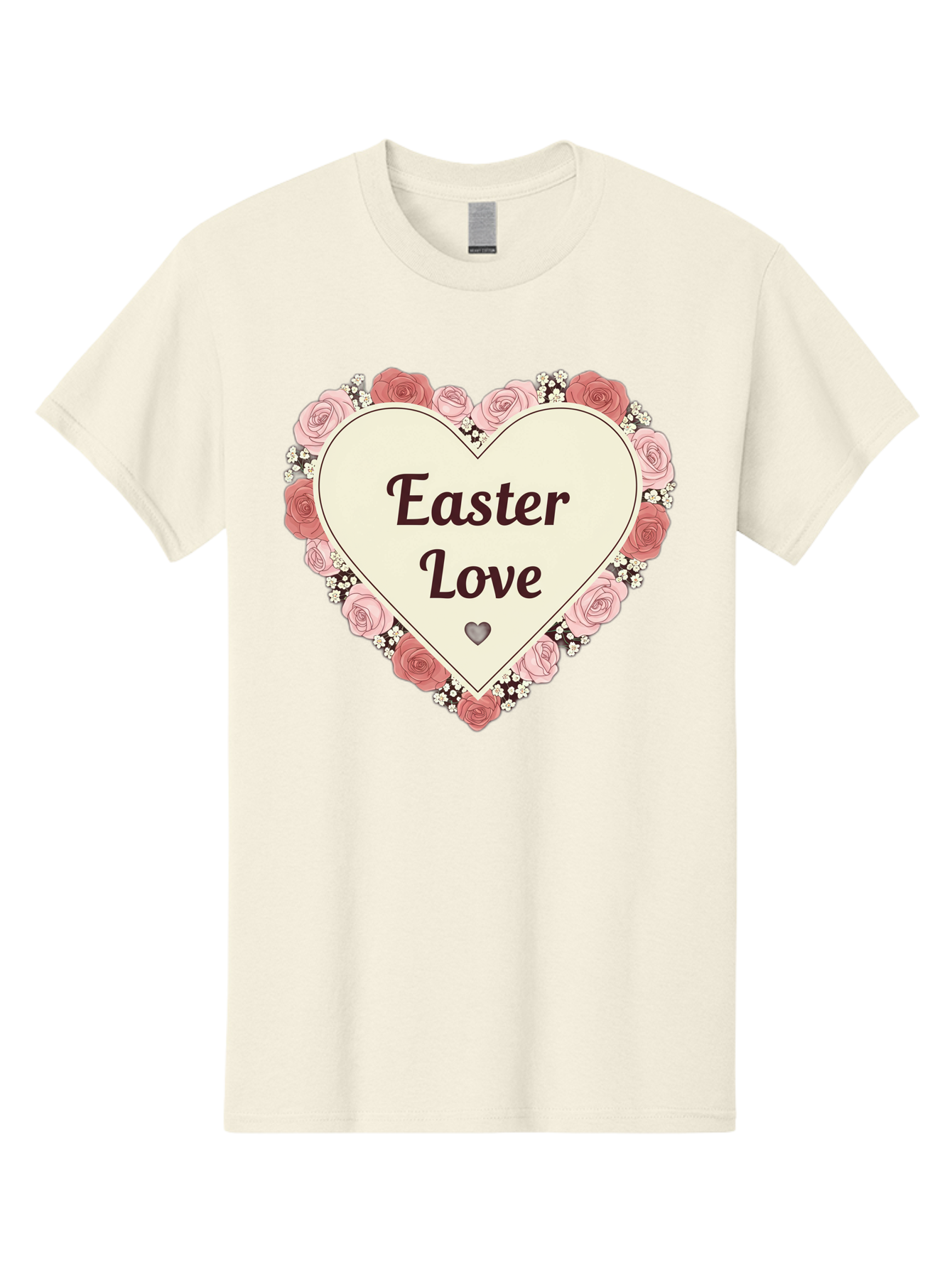 Easter-Love Men'S Graphic Tee, 100% Cotton, Comfortable Casual Summer Wear, Machine Washable, Easter Love, Heart-Shaped Frame, Pink Roses, Floral Wreath, Love Message, Small Green Heart, Easter Theme, Romantic Easter, Spring Flowers, Baa631