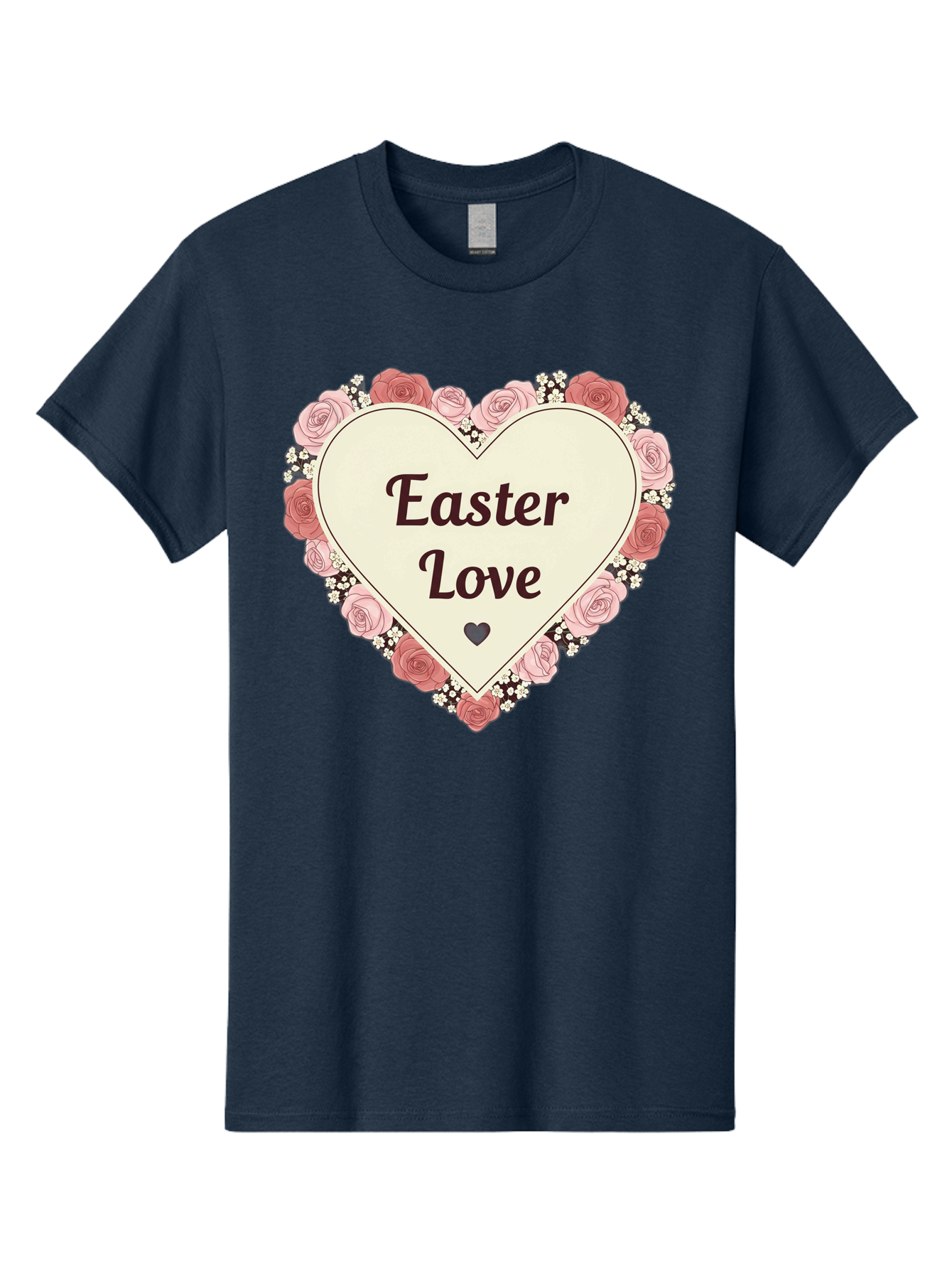 Easter-Love Men'S Graphic Tee, 100% Cotton, Comfortable Casual Summer Wear, Machine Washable, Easter Love, Heart-Shaped Frame, Pink Roses, Floral Wreath, Love Message, Small Green Heart, Easter Theme, Romantic Easter, Spring Flowers, Baa631