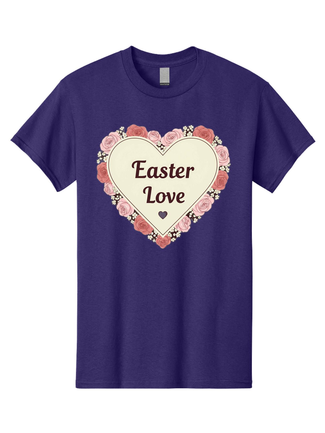 Easter-Love Men'S Graphic Tee, 100% Cotton, Comfortable Casual Summer Wear, Machine Washable, Easter Love, Heart-Shaped Frame, Pink Roses, Floral Wreath, Love Message, Small Green Heart, Easter Theme, Romantic Easter, Spring Flowers, Baa631