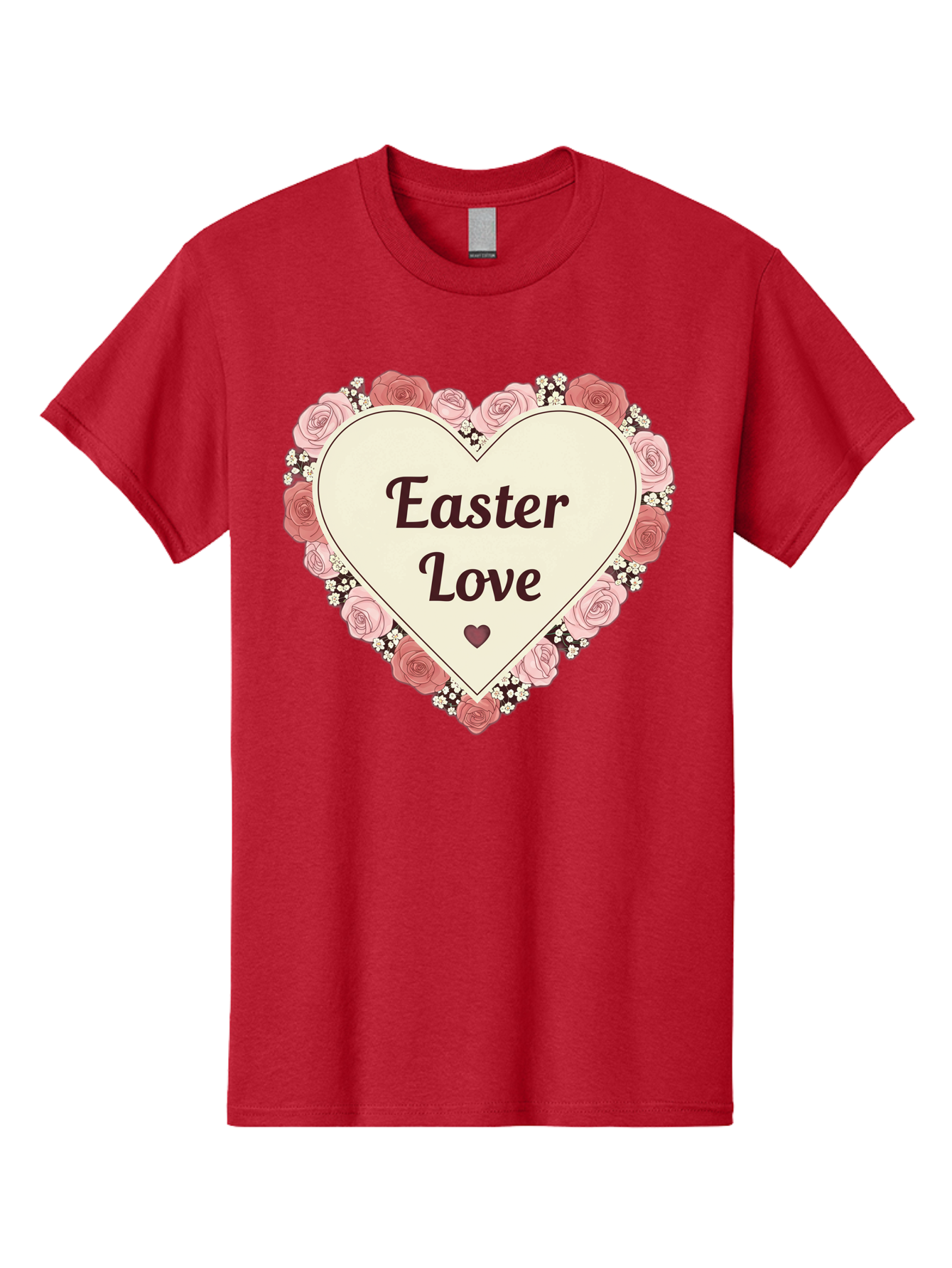 Easter-Love Men'S Graphic Tee, 100% Cotton, Comfortable Casual Summer Wear, Machine Washable, Easter Love, Heart-Shaped Frame, Pink Roses, Floral Wreath, Love Message, Small Green Heart, Easter Theme, Romantic Easter, Spring Flowers, Baa631