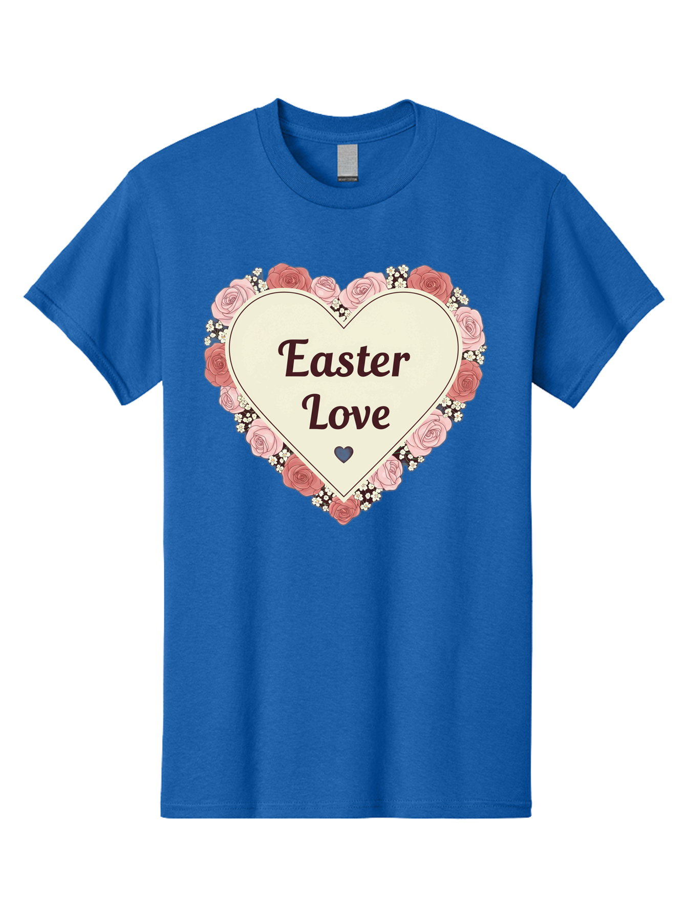 Easter-Love Men'S Graphic Tee, 100% Cotton, Comfortable Casual Summer Wear, Machine Washable, Easter Love, Heart-Shaped Frame, Pink Roses, Floral Wreath, Love Message, Small Green Heart, Easter Theme, Romantic Easter, Spring Flowers, Baa631