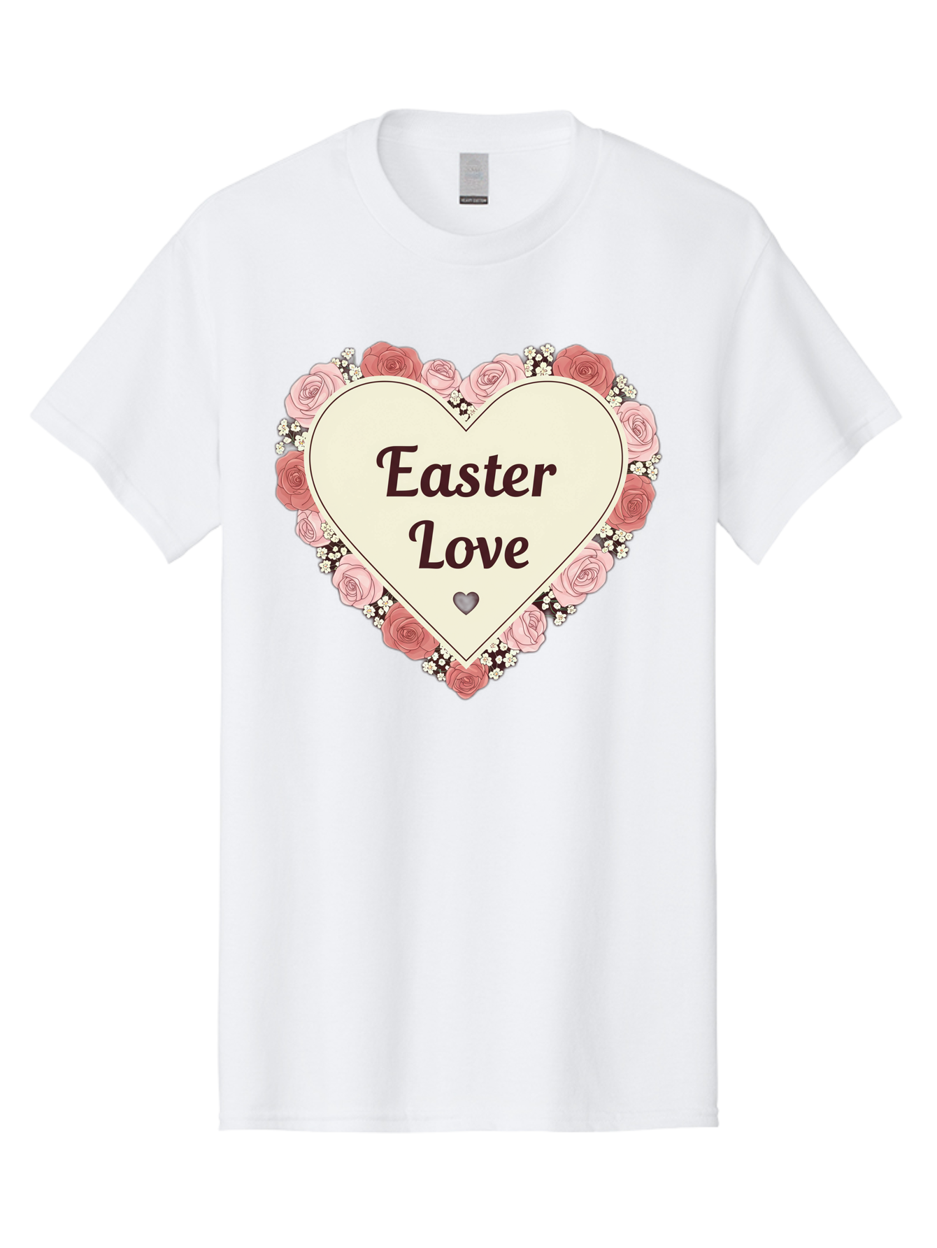 Easter-Love Men'S Graphic Tee, 100% Cotton, Comfortable Casual Summer Wear, Machine Washable, Easter Love, Heart-Shaped Frame, Pink Roses, Floral Wreath, Love Message, Small Green Heart, Easter Theme, Romantic Easter, Spring Flowers, Baa631