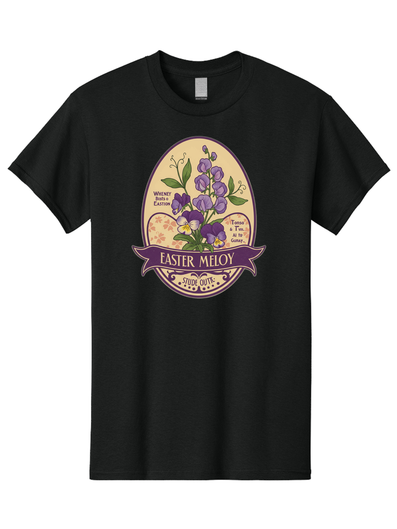 Easter-Meloy Men'S Graphic Tee, 100% Cotton, Comfortable Casual Summer Wear, Machine Washable, Purple Violets, Easter Flowers, Floral Illustration, Vintage Design, Easter Meloy, Poetic Verse, Blooming Flowers, Floral Arrangement, Baa632