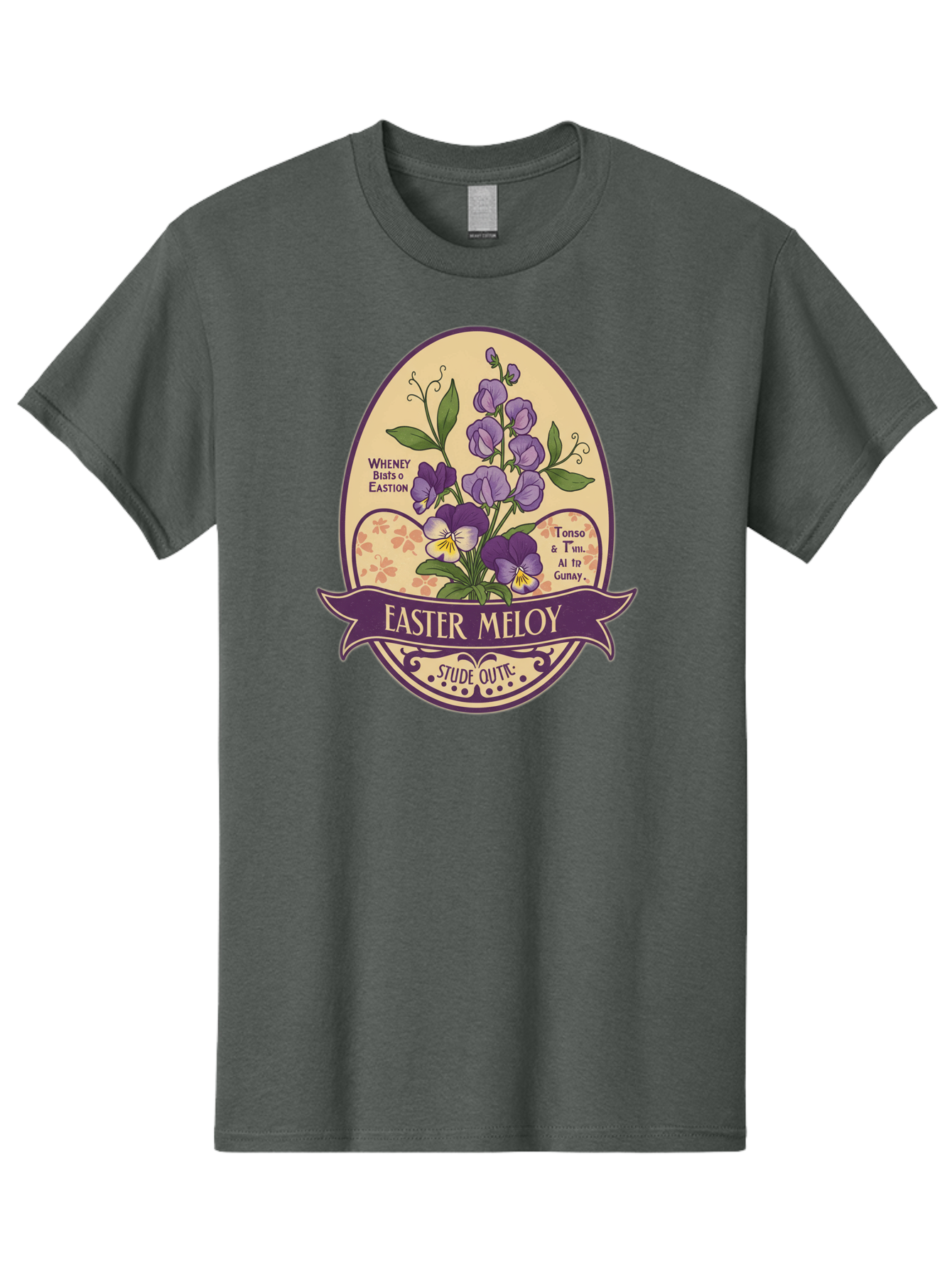 Easter-Meloy Men'S Graphic Tee, 100% Cotton, Comfortable Casual Summer Wear, Machine Washable, Purple Violets, Easter Flowers, Floral Illustration, Vintage Design, Easter Meloy, Poetic Verse, Blooming Flowers, Floral Arrangement, Baa632