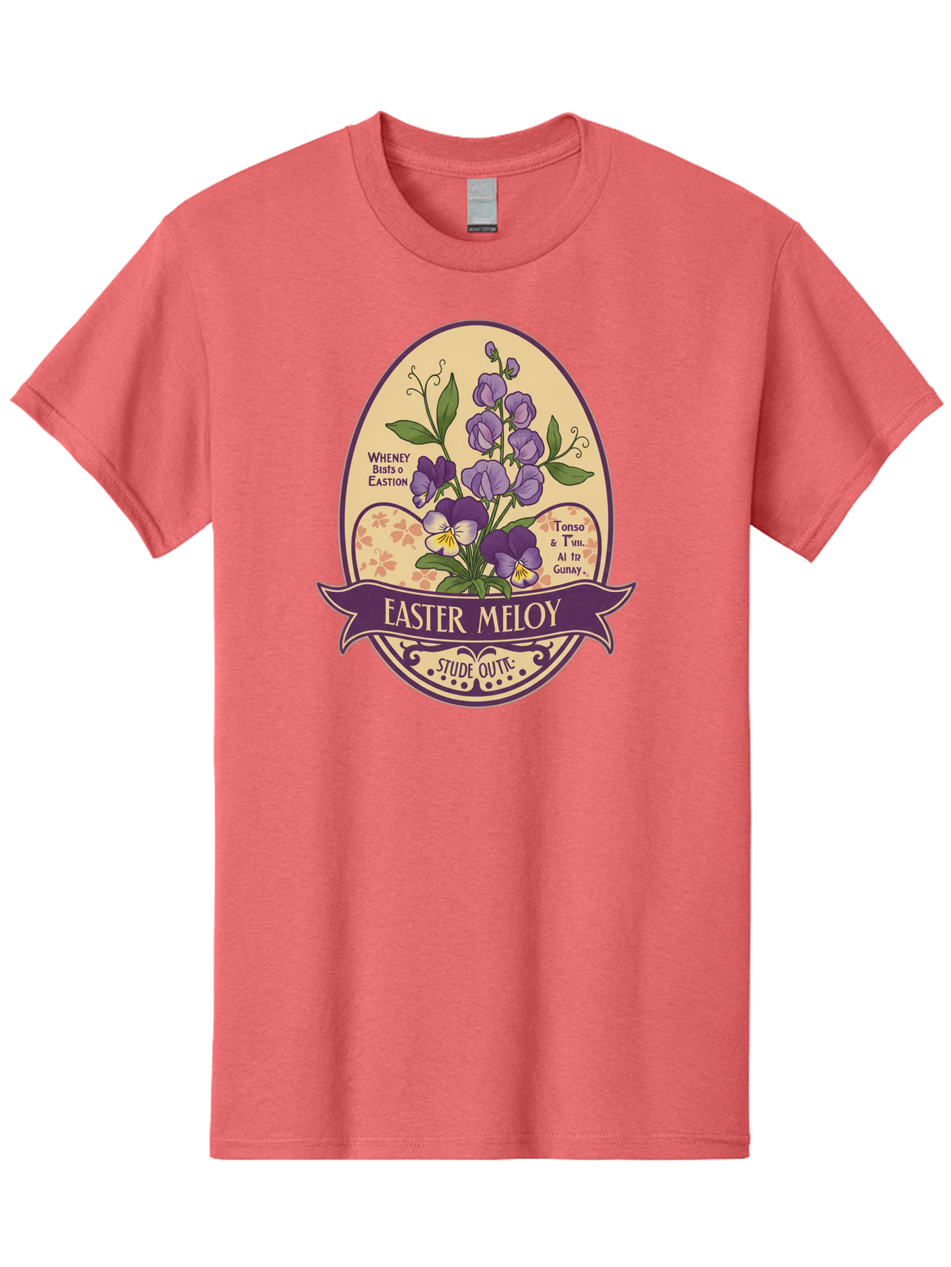 Easter-Meloy Men'S Graphic Tee, 100% Cotton, Comfortable Casual Summer Wear, Machine Washable, Purple Violets, Easter Flowers, Floral Illustration, Vintage Design, Easter Meloy, Poetic Verse, Blooming Flowers, Floral Arrangement, Baa632