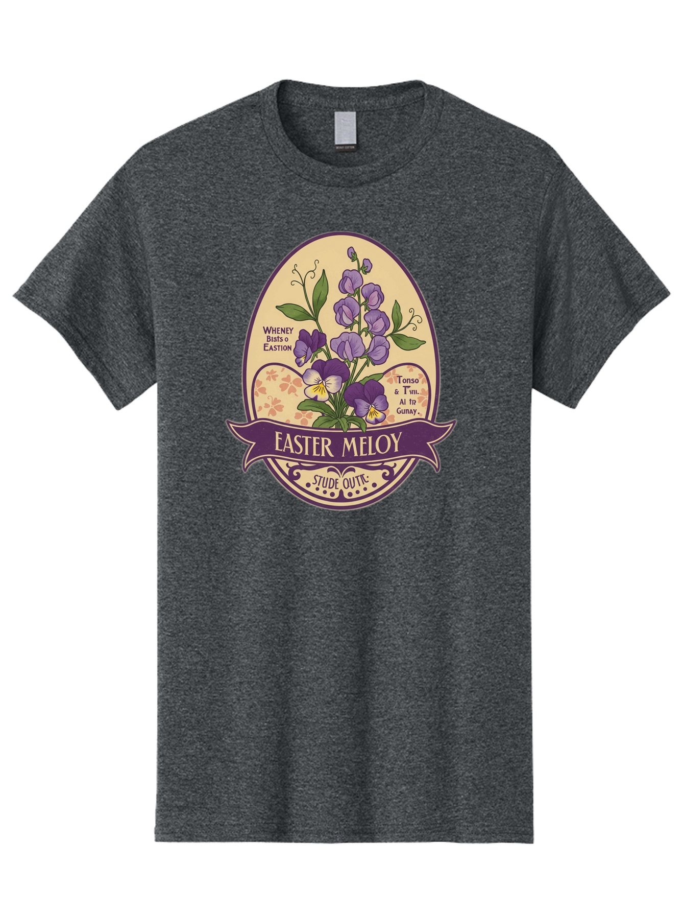 Easter-Meloy Men'S Graphic Tee, 100% Cotton, Comfortable Casual Summer Wear, Machine Washable, Purple Violets, Easter Flowers, Floral Illustration, Vintage Design, Easter Meloy, Poetic Verse, Blooming Flowers, Floral Arrangement, Baa632