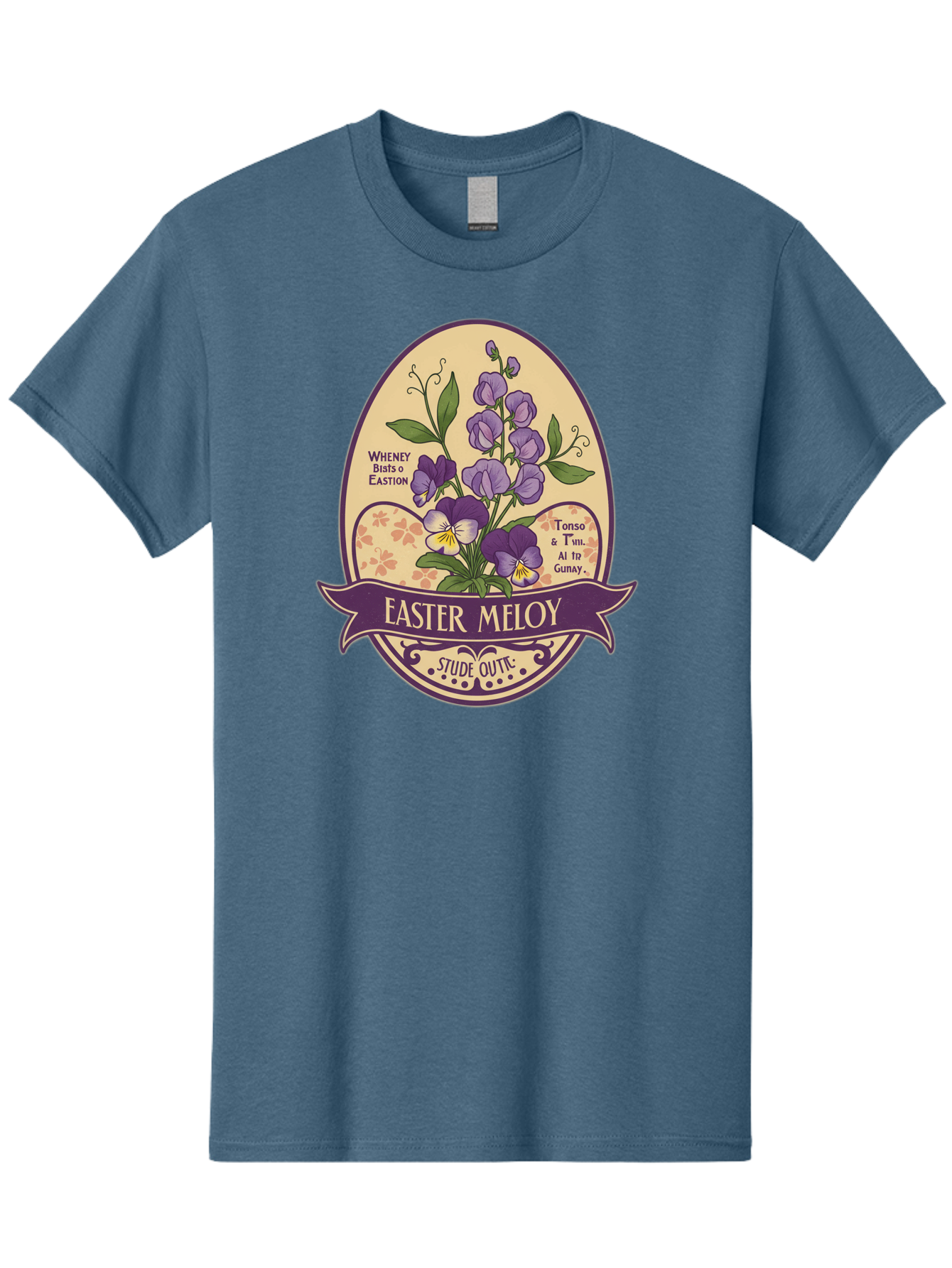Easter-Meloy Men'S Graphic Tee, 100% Cotton, Comfortable Casual Summer Wear, Machine Washable, Purple Violets, Easter Flowers, Floral Illustration, Vintage Design, Easter Meloy, Poetic Verse, Blooming Flowers, Floral Arrangement, Baa632