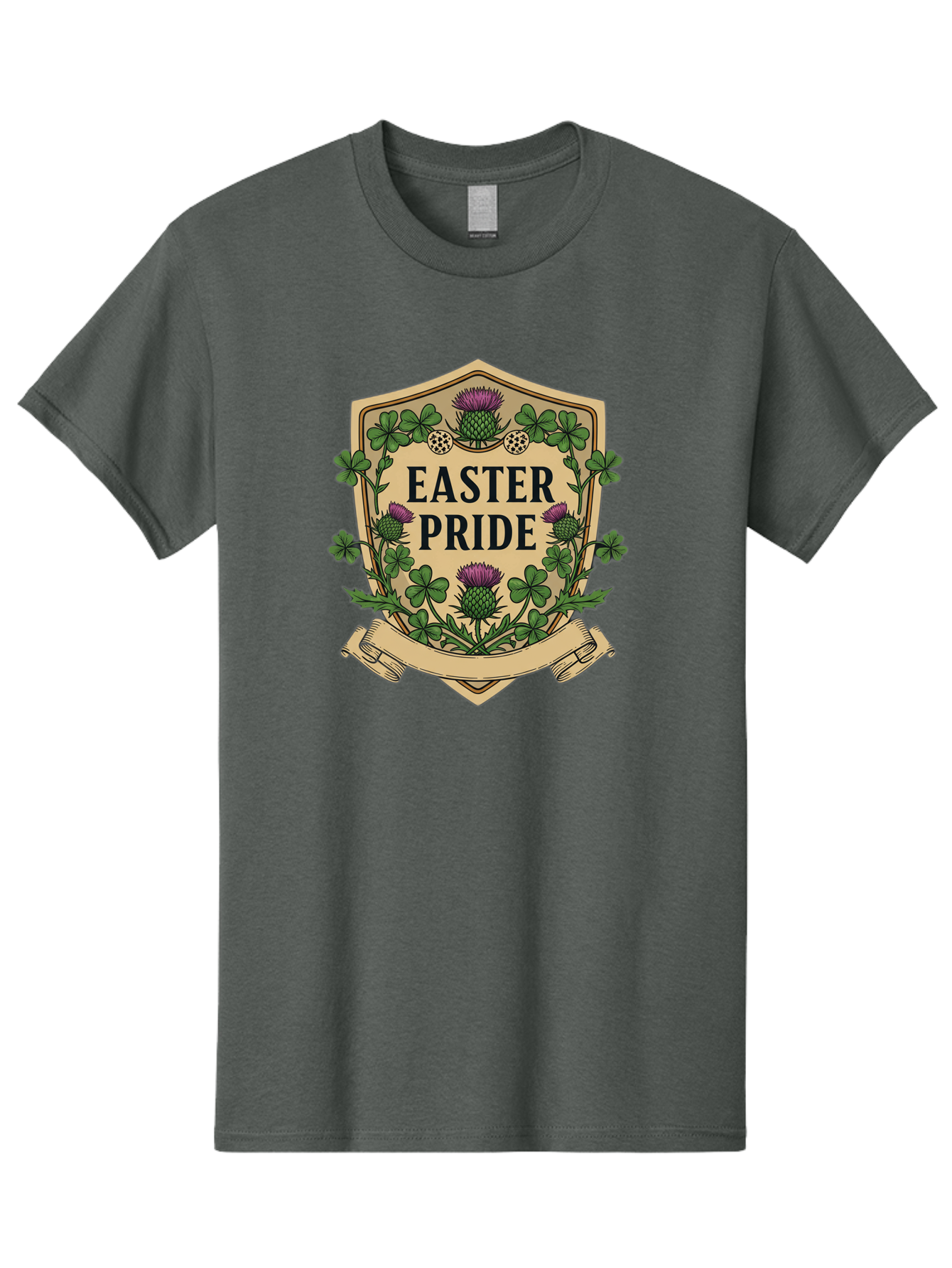Easter-Pride Men'S Graphic Tee, 100% Cotton, Comfortable Casual Summer Wear, Machine Washable, Shamrocks, Purple Thistles, Easter Flowers, Floral Wreath, Vintage Badge, Easter Theme, Celtic Symbols, Festive Design, Spring Flowers Baa633