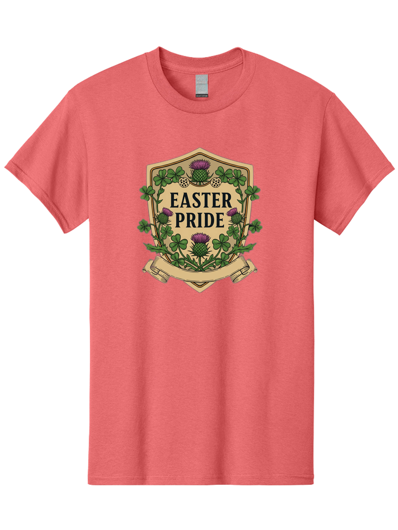 Easter-Pride Men'S Graphic Tee, 100% Cotton, Comfortable Casual Summer Wear, Machine Washable, Shamrocks, Purple Thistles, Easter Flowers, Floral Wreath, Vintage Badge, Easter Theme, Celtic Symbols, Festive Design, Spring Flowers Baa633