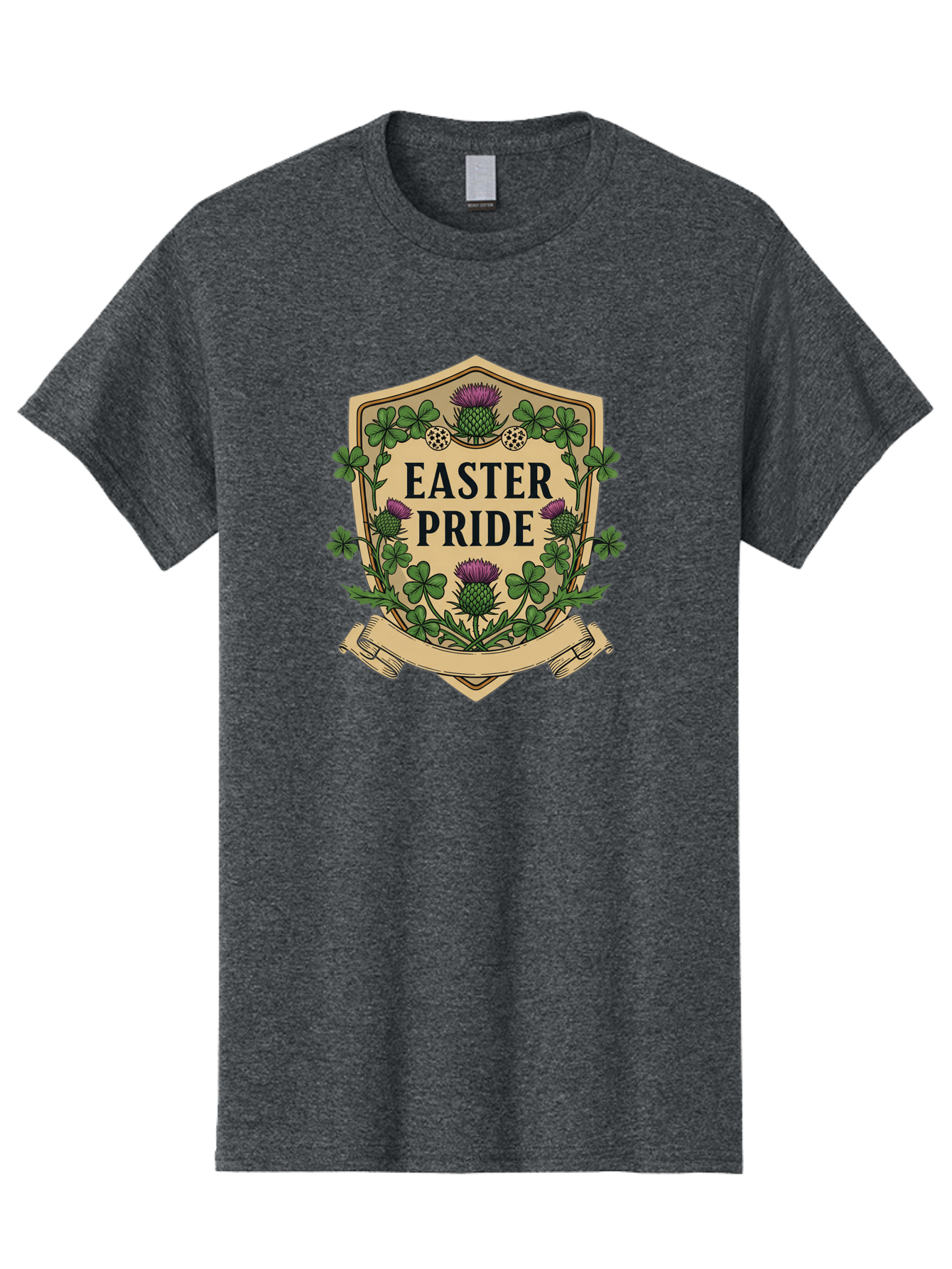 Easter-Pride Men'S Graphic Tee, 100% Cotton, Comfortable Casual Summer Wear, Machine Washable, Shamrocks, Purple Thistles, Easter Flowers, Floral Wreath, Vintage Badge, Easter Theme, Celtic Symbols, Festive Design, Spring Flowers Baa633