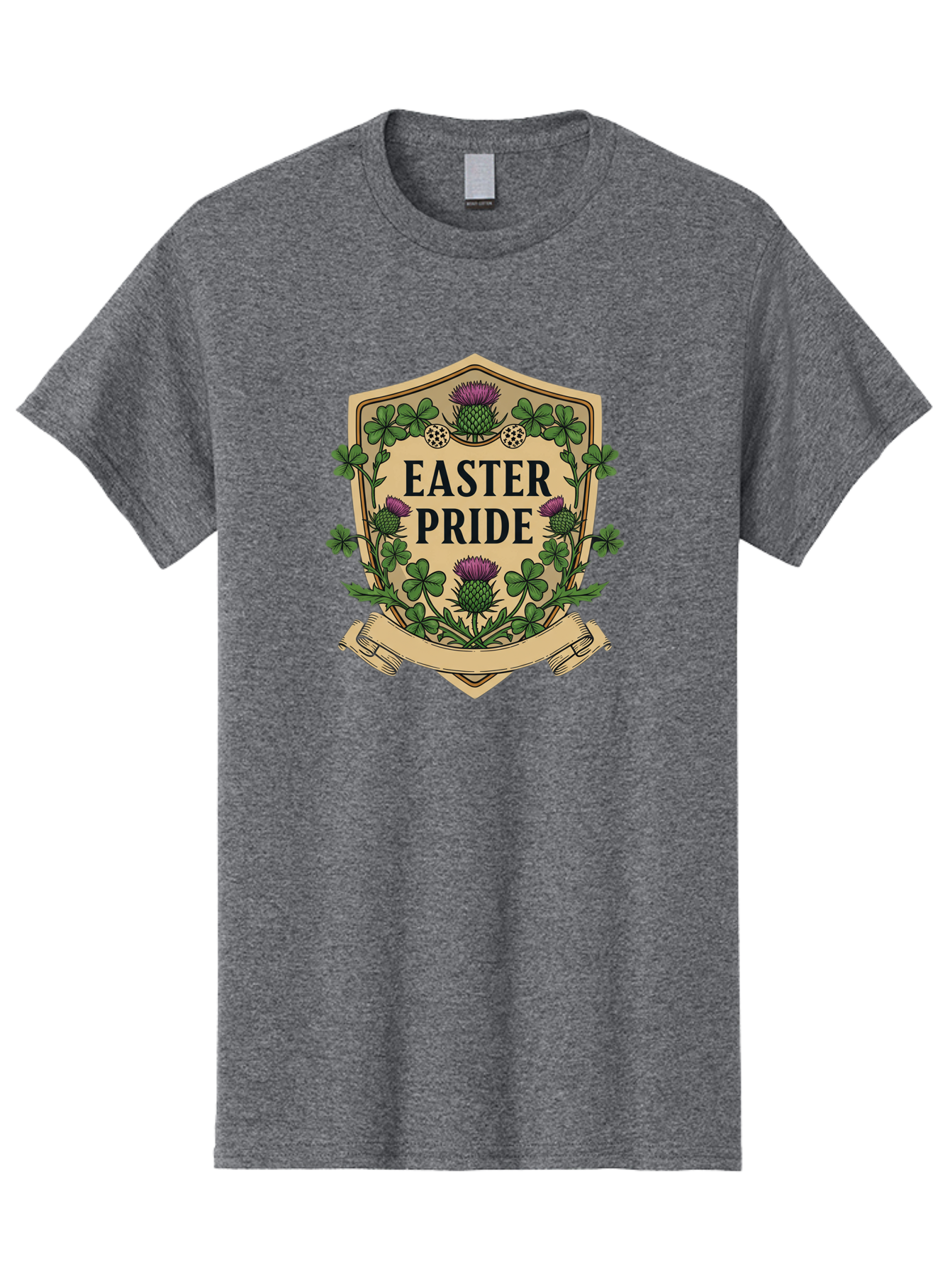 Easter-Pride Men'S Graphic Tee, 100% Cotton, Comfortable Casual Summer Wear, Machine Washable, Shamrocks, Purple Thistles, Easter Flowers, Floral Wreath, Vintage Badge, Easter Theme, Celtic Symbols, Festive Design, Spring Flowers Baa633