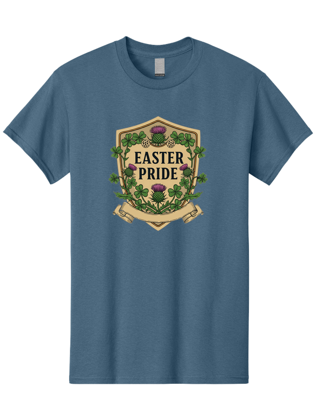 Easter-Pride Men'S Graphic Tee, 100% Cotton, Comfortable Casual Summer Wear, Machine Washable, Shamrocks, Purple Thistles, Easter Flowers, Floral Wreath, Vintage Badge, Easter Theme, Celtic Symbols, Festive Design, Spring Flowers Baa633
