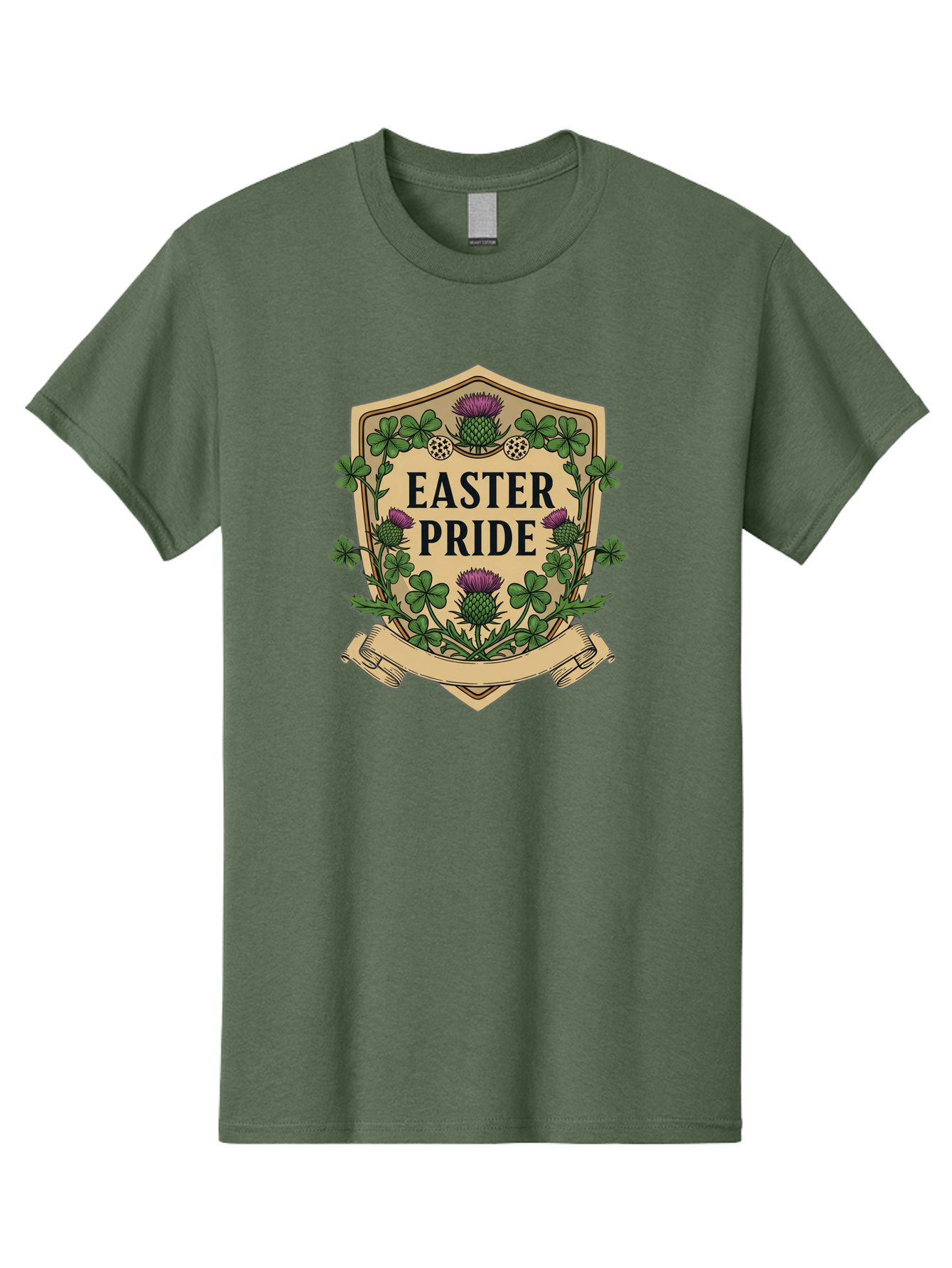 Easter-Pride Men'S Graphic Tee, 100% Cotton, Comfortable Casual Summer Wear, Machine Washable, Shamrocks, Purple Thistles, Easter Flowers, Floral Wreath, Vintage Badge, Easter Theme, Celtic Symbols, Festive Design, Spring Flowers Baa633