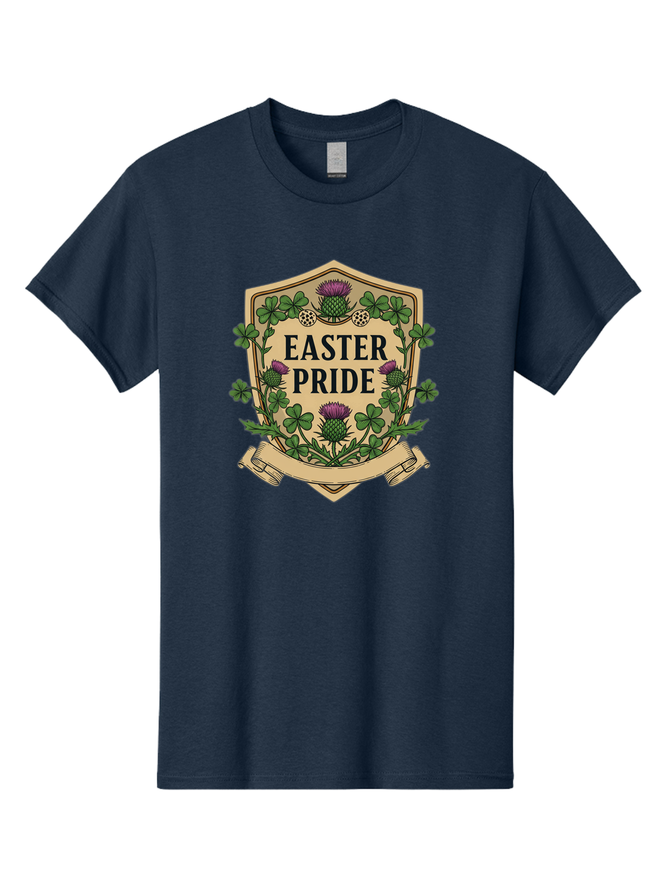 Easter-Pride Men'S Graphic Tee, 100% Cotton, Comfortable Casual Summer Wear, Machine Washable, Shamrocks, Purple Thistles, Easter Flowers, Floral Wreath, Vintage Badge, Easter Theme, Celtic Symbols, Festive Design, Spring Flowers Baa633