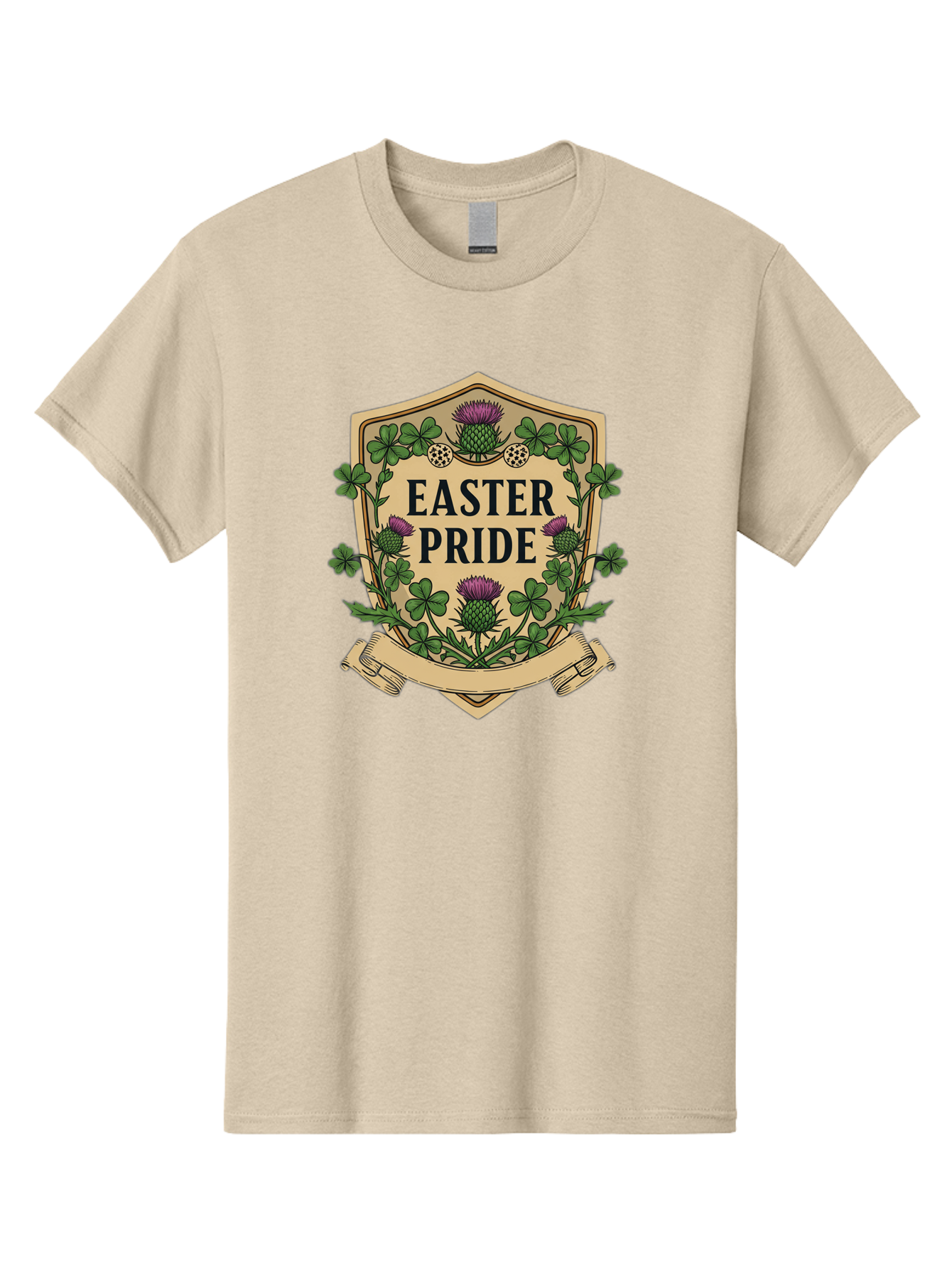 Easter-Pride Men'S Graphic Tee, 100% Cotton, Comfortable Casual Summer Wear, Machine Washable, Shamrocks, Purple Thistles, Easter Flowers, Floral Wreath, Vintage Badge, Easter Theme, Celtic Symbols, Festive Design, Spring Flowers Baa633