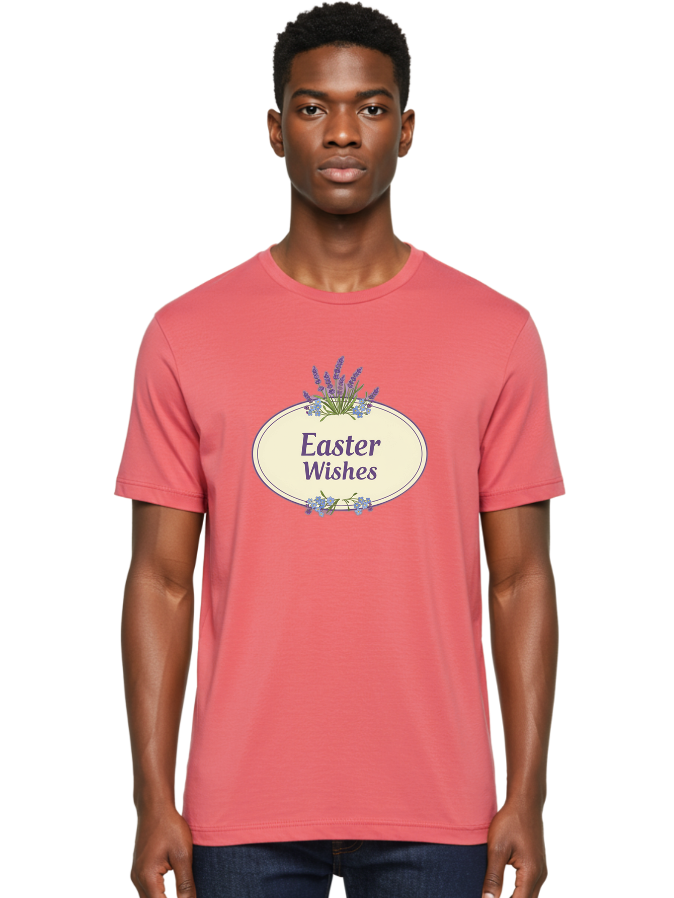 Easter-Wishes Men'S Graphic Tee, 100% Cotton, Comfortable Casual Summer Wear, Machine Washable, Easter Wishes, Easter Greeting Card, Spring Flowers, Floral Decoration, Purple Flowers, Lavender, Easter Message, Holiday Card, Festive Design, Baa635