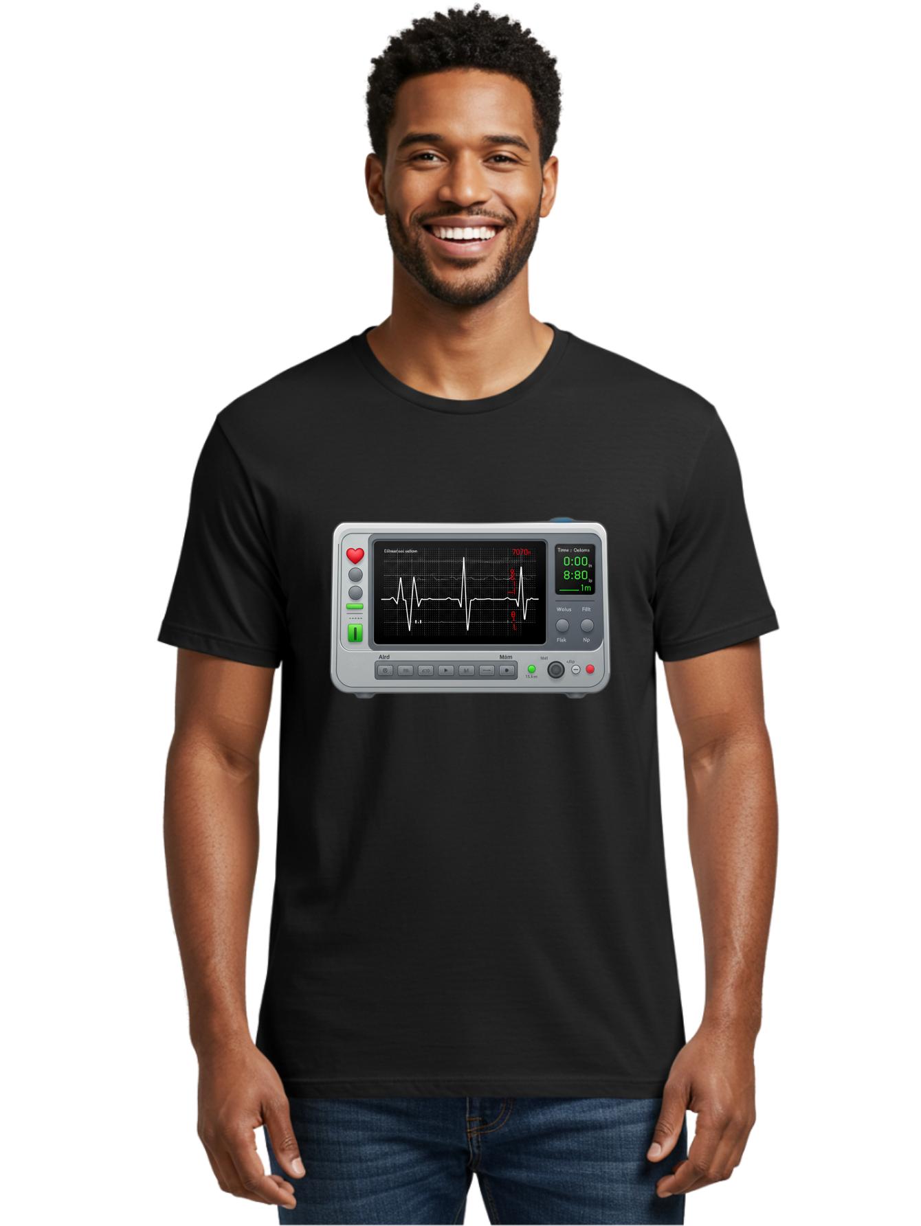 Ecg-Monitor Men'S Graphic Tee, 100% Cotton, Comfortable Casual Summer Wear, Machine Washable, Electrocardiogram Machine, Heart Rate Monitor, Medical Device, Cardiac Rhythm, Bpm Display, Health Technology, Patient Monitoring, Baa636