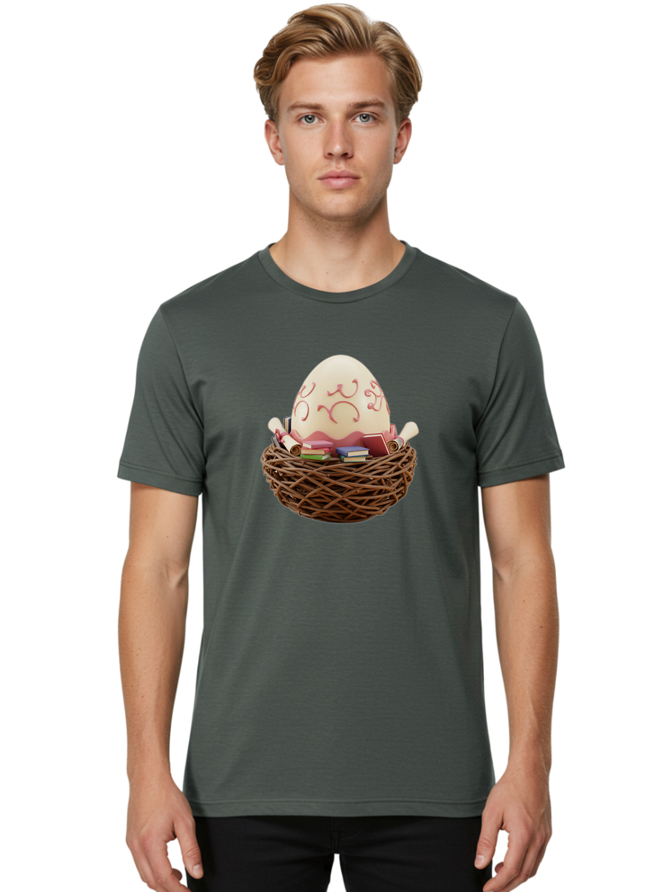 Education-Egg Men'S Graphic Tee, 100% Cotton, Comfortable Casual Summer Wear, Machine Washable, Egg With School Supplies, School Books, Pencils, Education Concept, Learning Materials, Creative Idea, Studying, Academic Resources, Baa638