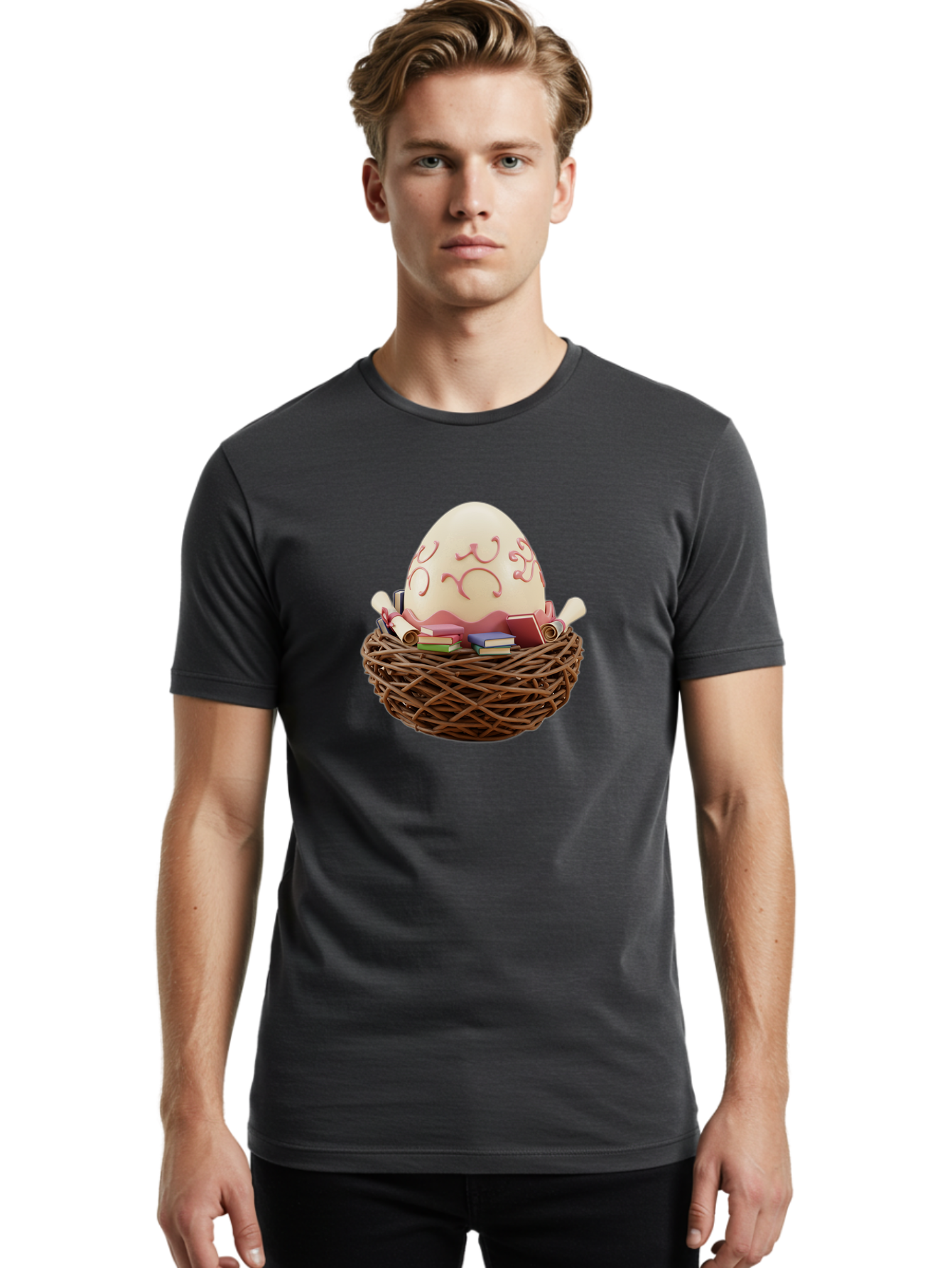 Education-Egg Men'S Graphic Tee, 100% Cotton, Comfortable Casual Summer Wear, Machine Washable, Egg With School Supplies, School Books, Pencils, Education Concept, Learning Materials, Creative Idea, Studying, Academic Resources, Baa638
