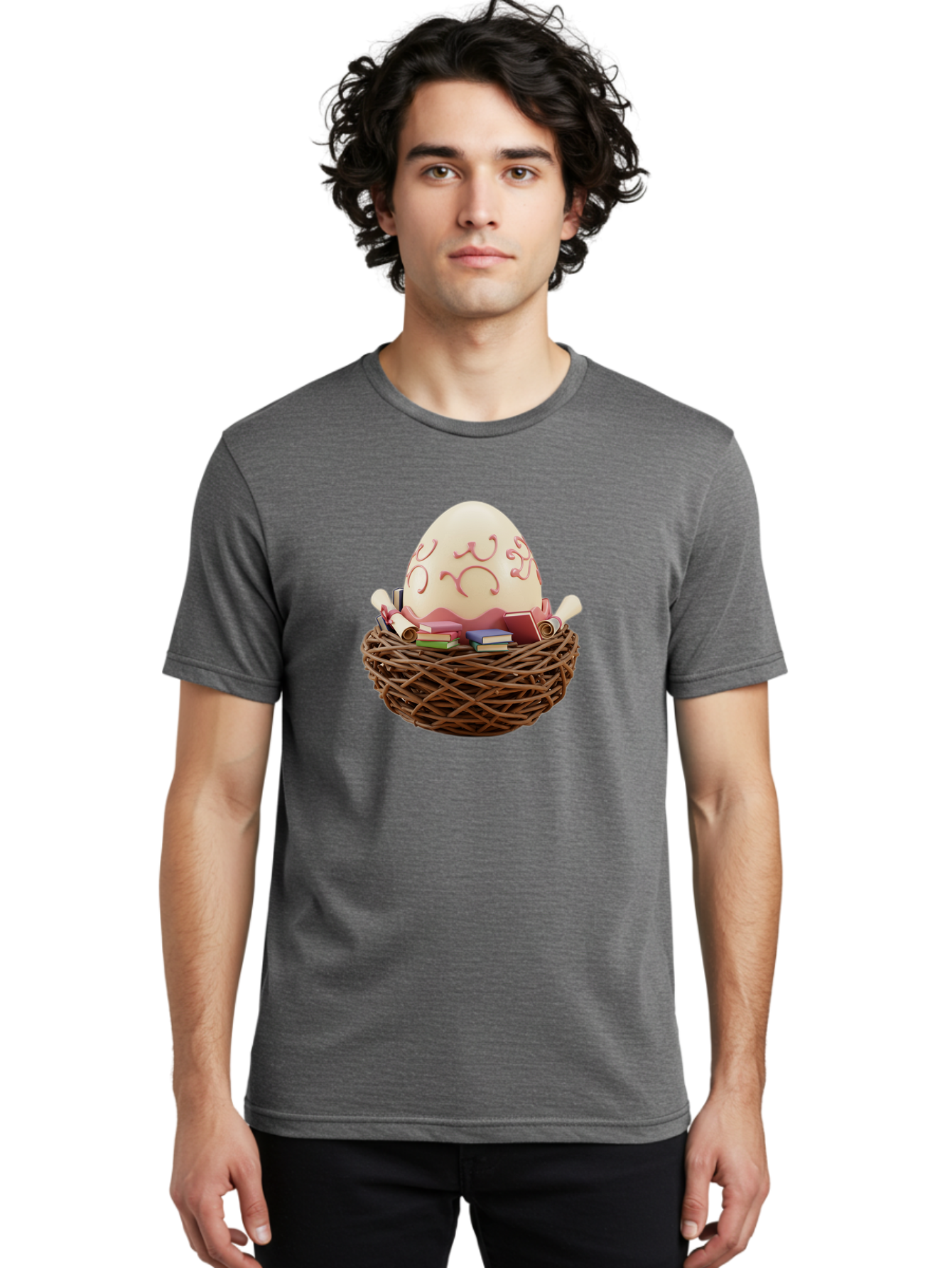 Education-Egg Men'S Graphic Tee, 100% Cotton, Comfortable Casual Summer Wear, Machine Washable, Egg With School Supplies, School Books, Pencils, Education Concept, Learning Materials, Creative Idea, Studying, Academic Resources, Baa638