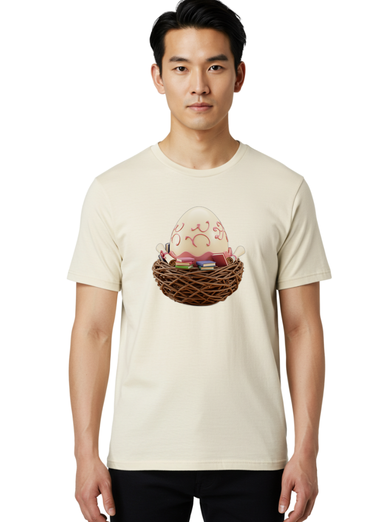 Education-Egg Men'S Graphic Tee, 100% Cotton, Comfortable Casual Summer Wear, Machine Washable, Egg With School Supplies, School Books, Pencils, Education Concept, Learning Materials, Creative Idea, Studying, Academic Resources, Baa638