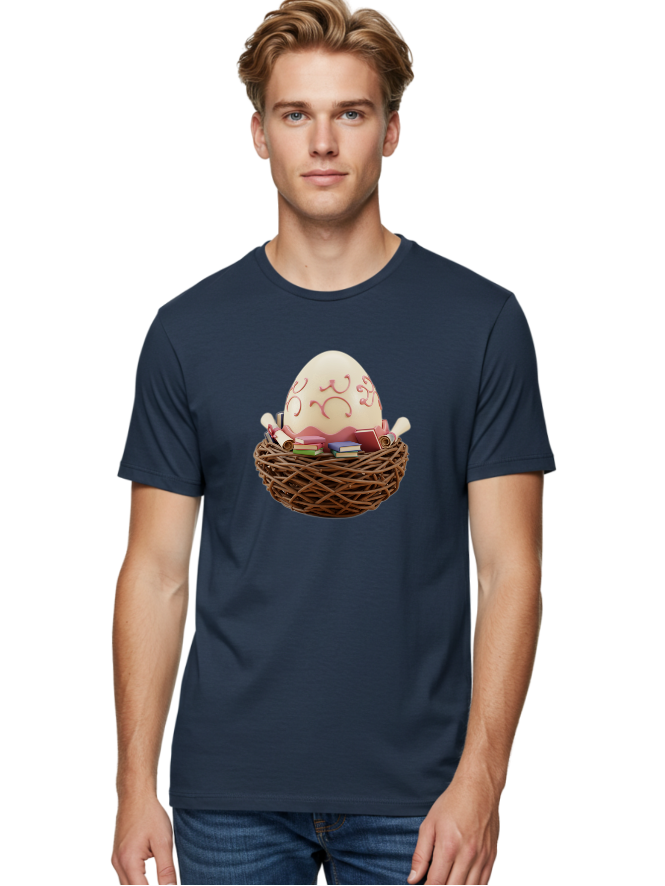 Education-Egg Men'S Graphic Tee, 100% Cotton, Comfortable Casual Summer Wear, Machine Washable, Egg With School Supplies, School Books, Pencils, Education Concept, Learning Materials, Creative Idea, Studying, Academic Resources, Baa638