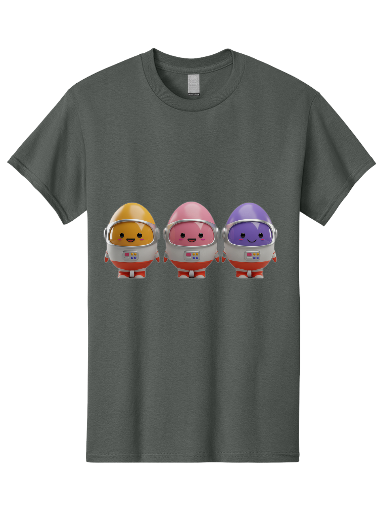 Egg-Astronauts Men'S Graphic Tee, 100% Cotton, Comfortable Casual Summer Wear, Machine Washable, Cartoon Eggs, Space Astronauts, Colorful Characters, Happy Faces, Silver Helmets, Red Boots, Futuristic Design, Playful Illustration, Cute Robots, Baa639