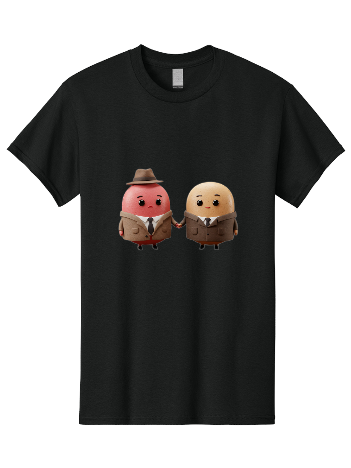 Egg-Detectives Men'S Graphic Tee, 100% Cotton, Comfortable Casual Summer Wear, Machine Washable, Cartoon Eggs In Suits, Holding Hands, 3D Characters, Whimsical Design, Comedic Relief, Funny Illustration, Quirky Friendship Baa641