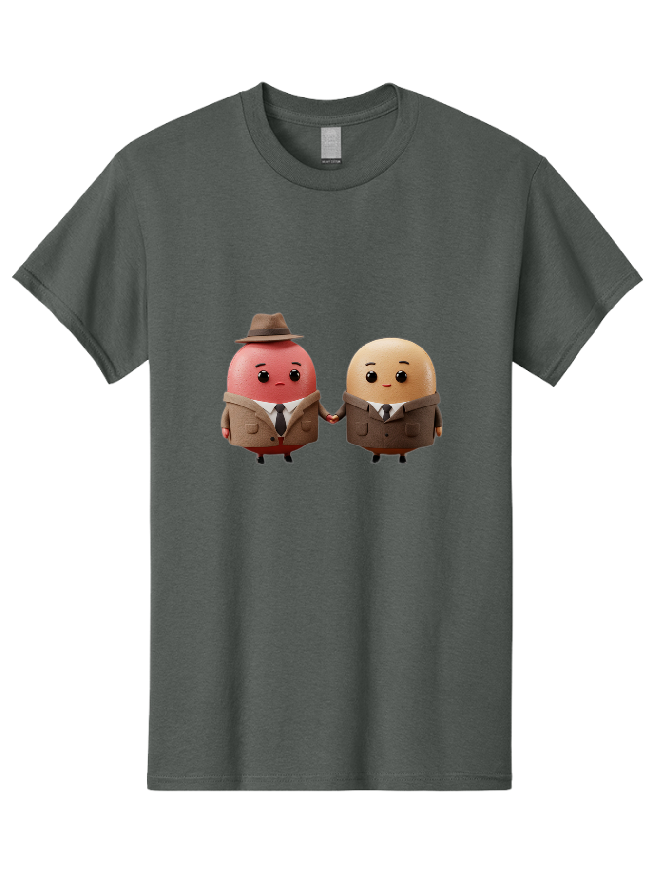 Egg-Detectives Men'S Graphic Tee, 100% Cotton, Comfortable Casual Summer Wear, Machine Washable, Cartoon Eggs In Suits, Holding Hands, 3D Characters, Whimsical Design, Comedic Relief, Funny Illustration, Quirky Friendship Baa641