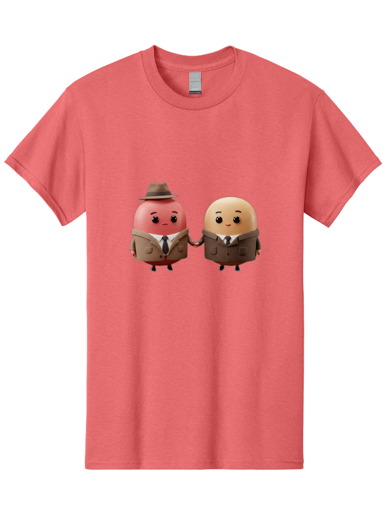 Egg-Detectives Men'S Graphic Tee, 100% Cotton, Comfortable Casual Summer Wear, Machine Washable, Cartoon Eggs In Suits, Holding Hands, 3D Characters, Whimsical Design, Comedic Relief, Funny Illustration, Quirky Friendship Baa641