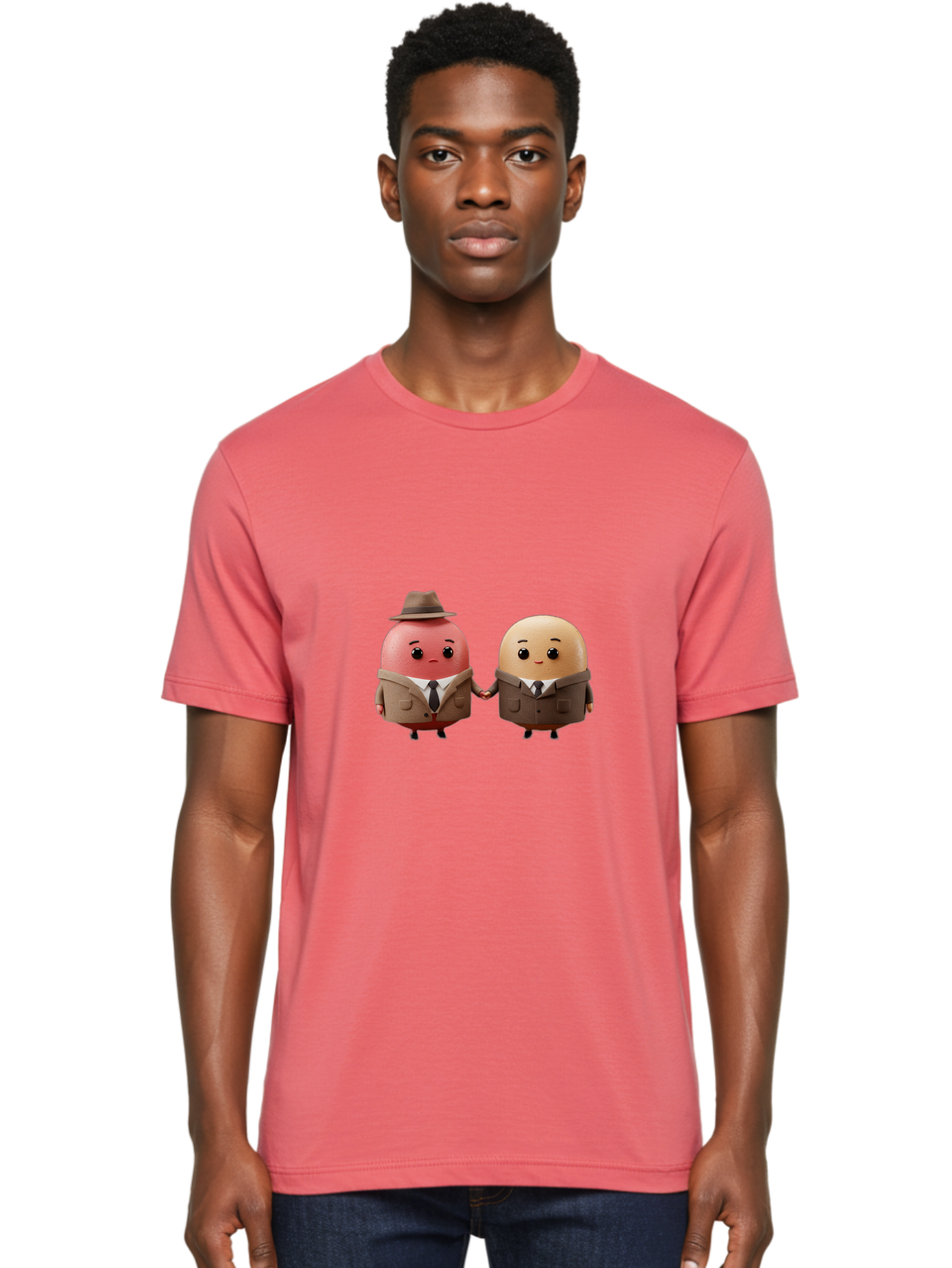 Egg-Detectives Men'S Graphic Tee, 100% Cotton, Comfortable Casual Summer Wear, Machine Washable, Cartoon Eggs In Suits, Holding Hands, 3D Characters, Whimsical Design, Comedic Relief, Funny Illustration, Quirky Friendship Baa641