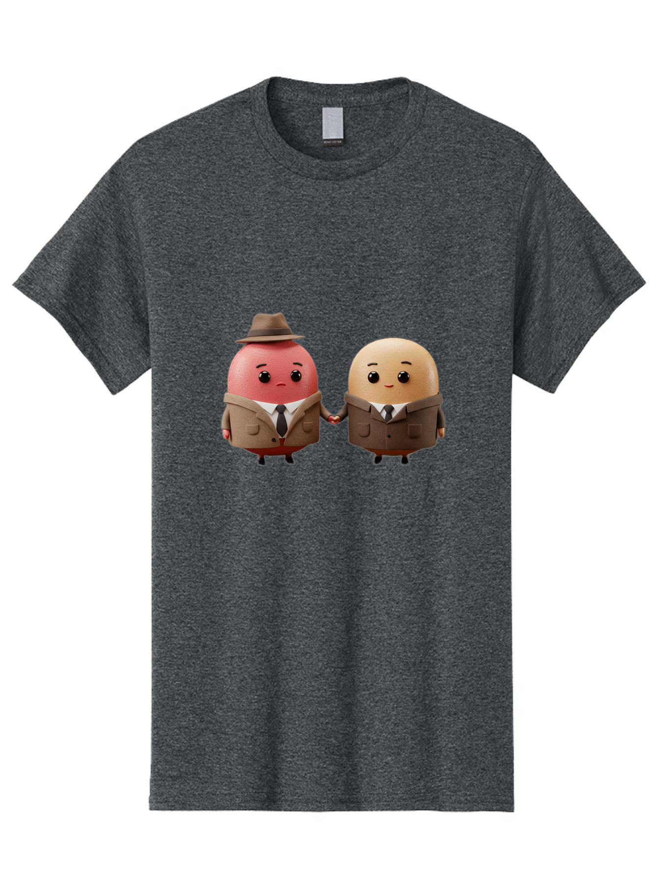 Egg-Detectives Men'S Graphic Tee, 100% Cotton, Comfortable Casual Summer Wear, Machine Washable, Cartoon Eggs In Suits, Holding Hands, 3D Characters, Whimsical Design, Comedic Relief, Funny Illustration, Quirky Friendship Baa641
