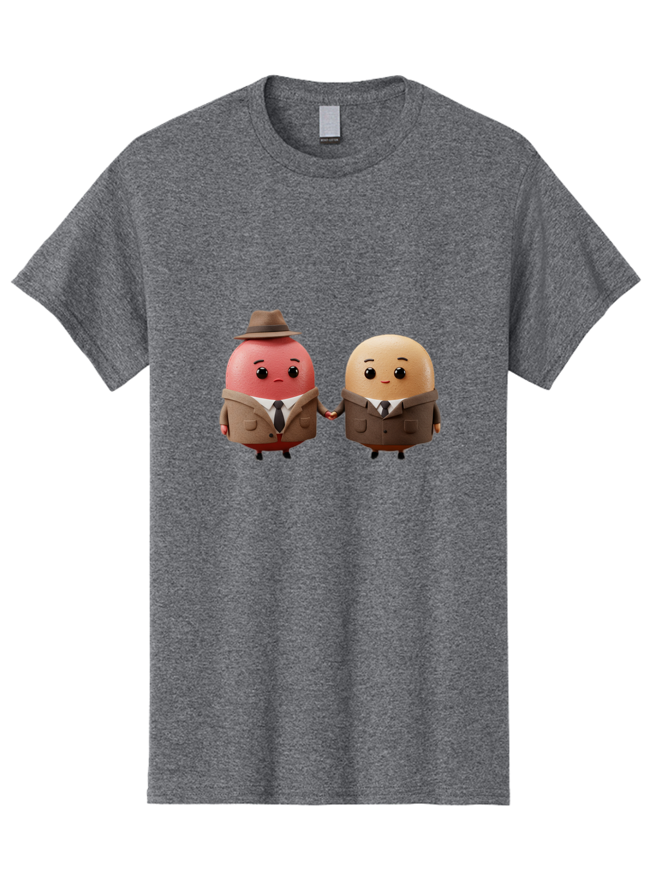 Egg-Detectives Men'S Graphic Tee, 100% Cotton, Comfortable Casual Summer Wear, Machine Washable, Cartoon Eggs In Suits, Holding Hands, 3D Characters, Whimsical Design, Comedic Relief, Funny Illustration, Quirky Friendship Baa641
