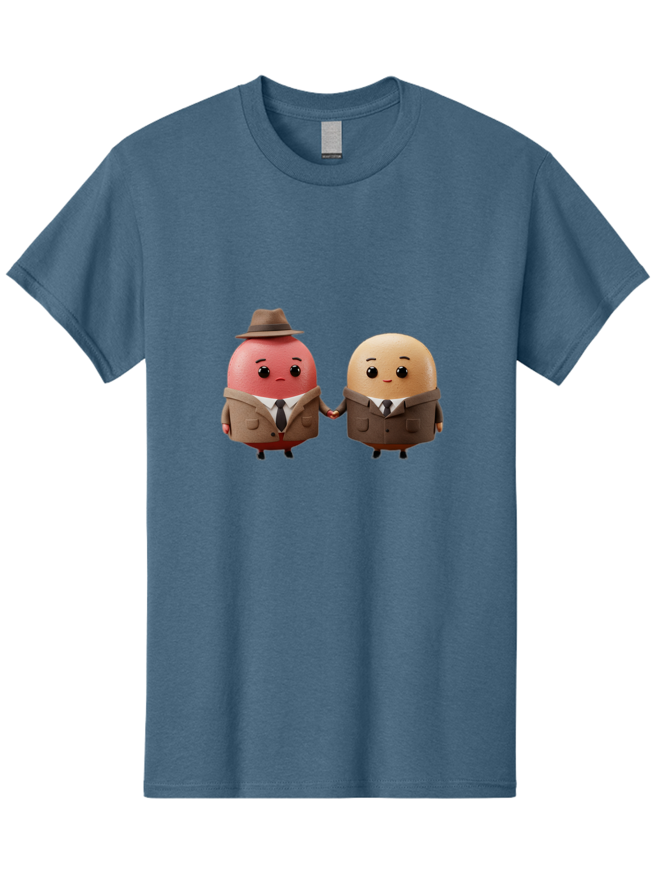 Egg-Detectives Men'S Graphic Tee, 100% Cotton, Comfortable Casual Summer Wear, Machine Washable, Cartoon Eggs In Suits, Holding Hands, 3D Characters, Whimsical Design, Comedic Relief, Funny Illustration, Quirky Friendship Baa641