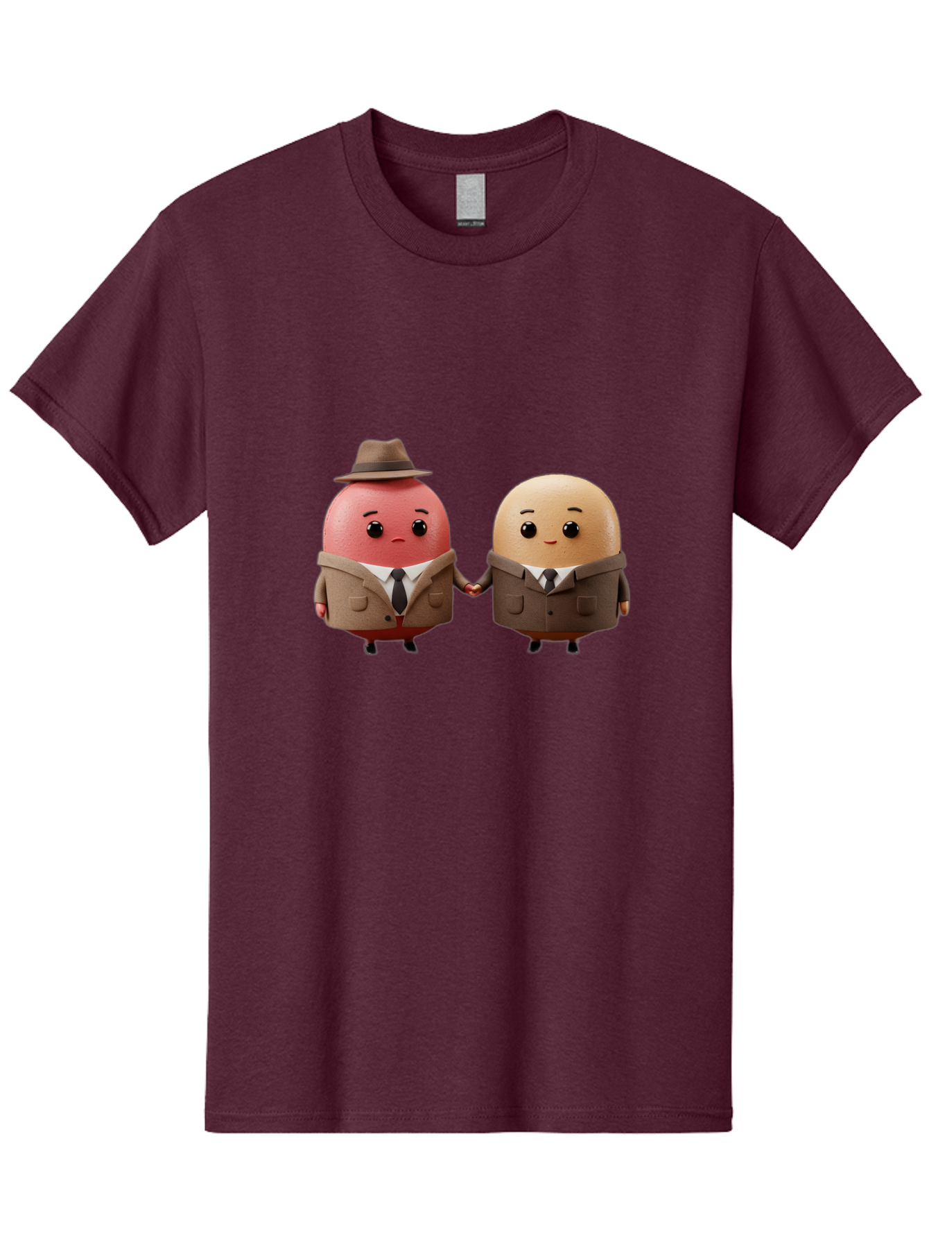 Egg-Detectives Men'S Graphic Tee, 100% Cotton, Comfortable Casual Summer Wear, Machine Washable, Cartoon Eggs In Suits, Holding Hands, 3D Characters, Whimsical Design, Comedic Relief, Funny Illustration, Quirky Friendship Baa641