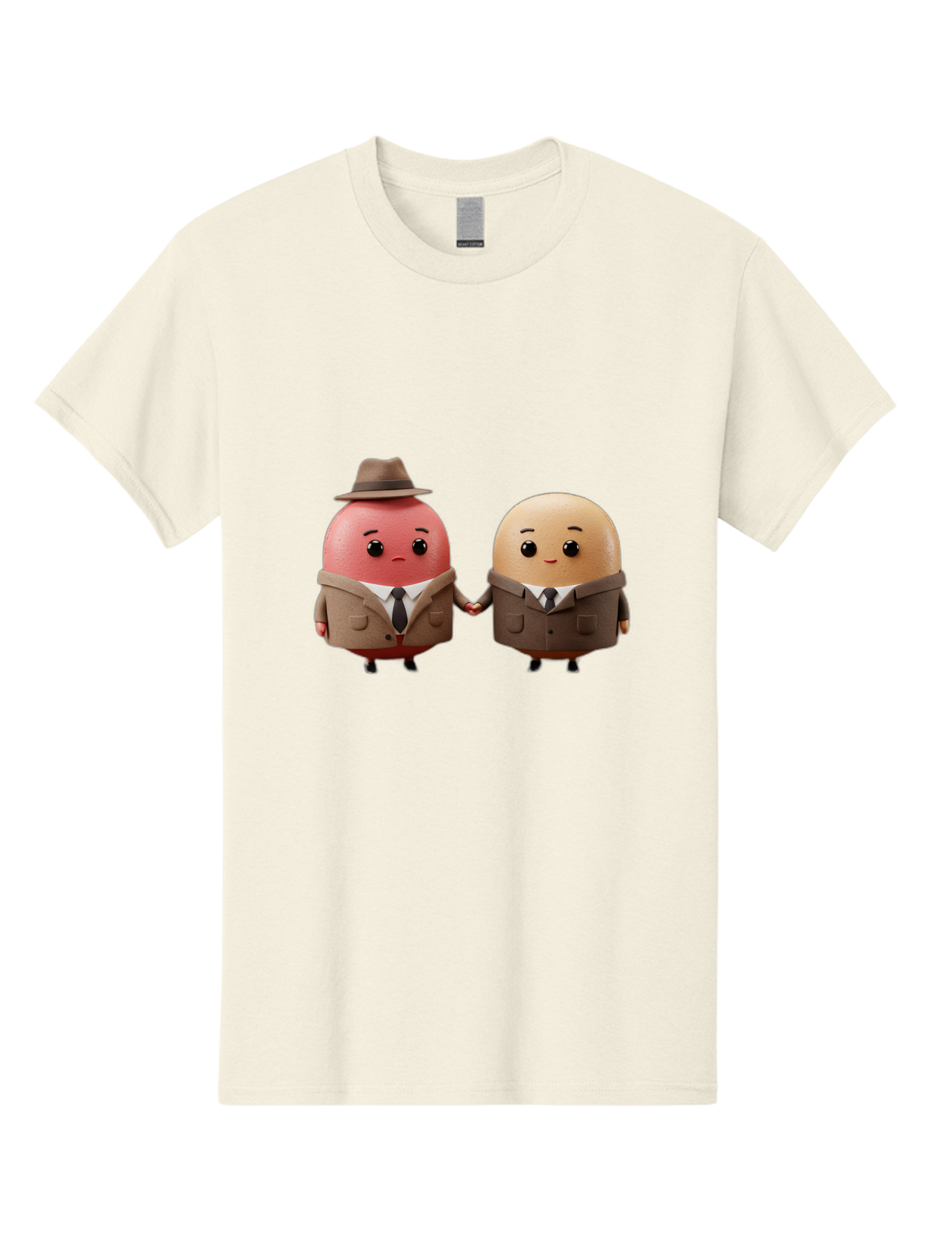 Egg-Detectives Men'S Graphic Tee, 100% Cotton, Comfortable Casual Summer Wear, Machine Washable, Cartoon Eggs In Suits, Holding Hands, 3D Characters, Whimsical Design, Comedic Relief, Funny Illustration, Quirky Friendship Baa641