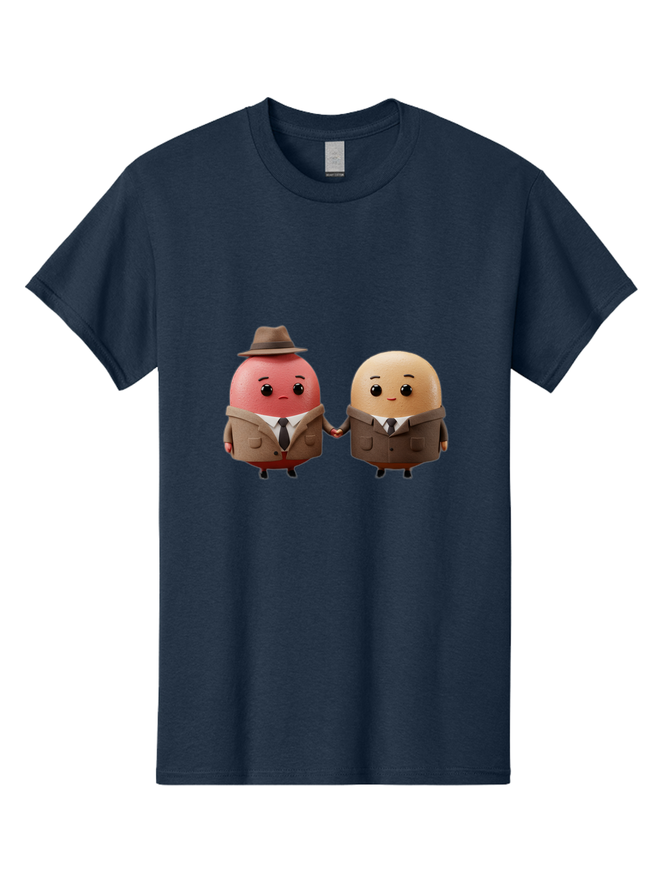 Egg-Detectives Men'S Graphic Tee, 100% Cotton, Comfortable Casual Summer Wear, Machine Washable, Cartoon Eggs In Suits, Holding Hands, 3D Characters, Whimsical Design, Comedic Relief, Funny Illustration, Quirky Friendship Baa641