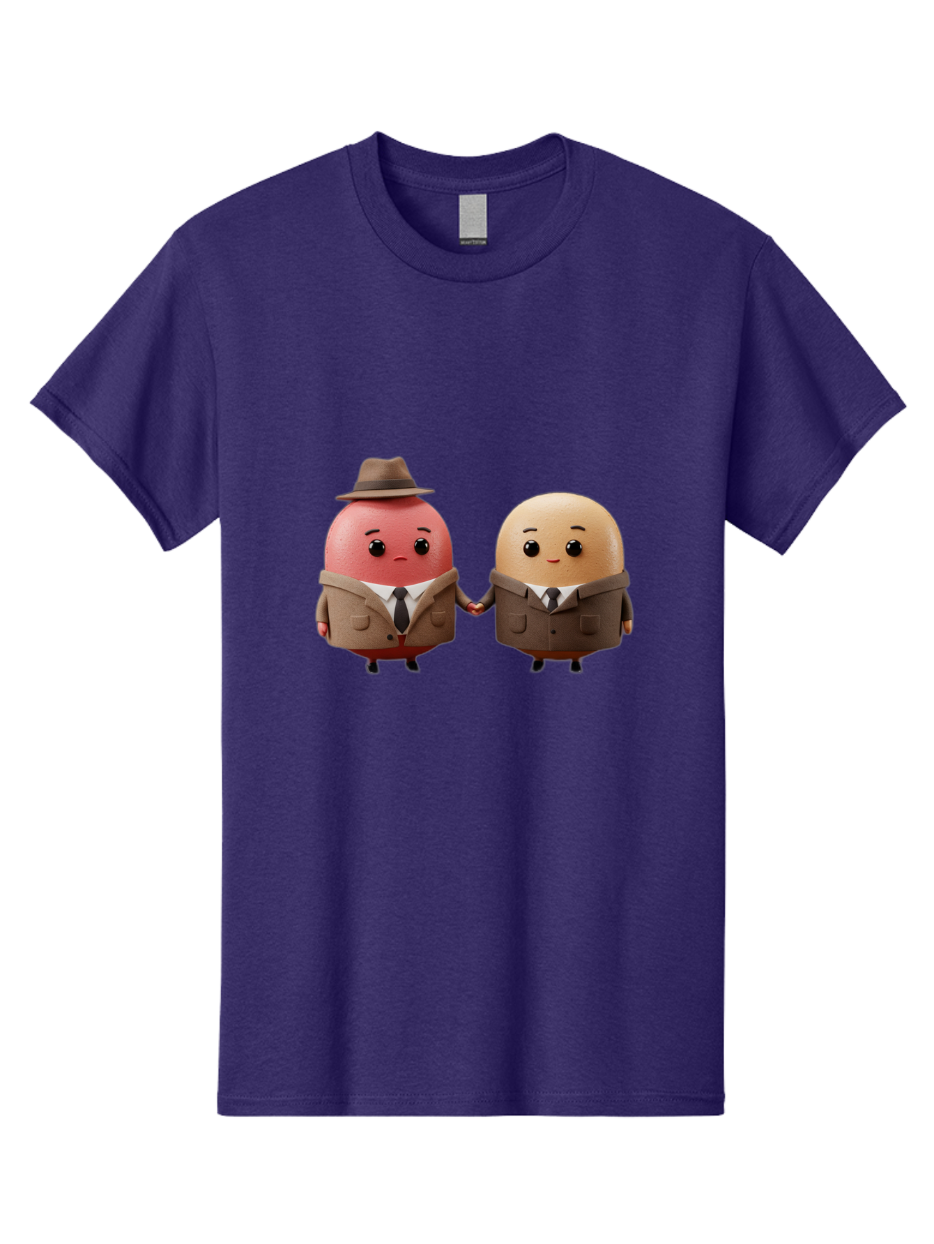 Egg-Detectives Men'S Graphic Tee, 100% Cotton, Comfortable Casual Summer Wear, Machine Washable, Cartoon Eggs In Suits, Holding Hands, 3D Characters, Whimsical Design, Comedic Relief, Funny Illustration, Quirky Friendship Baa641