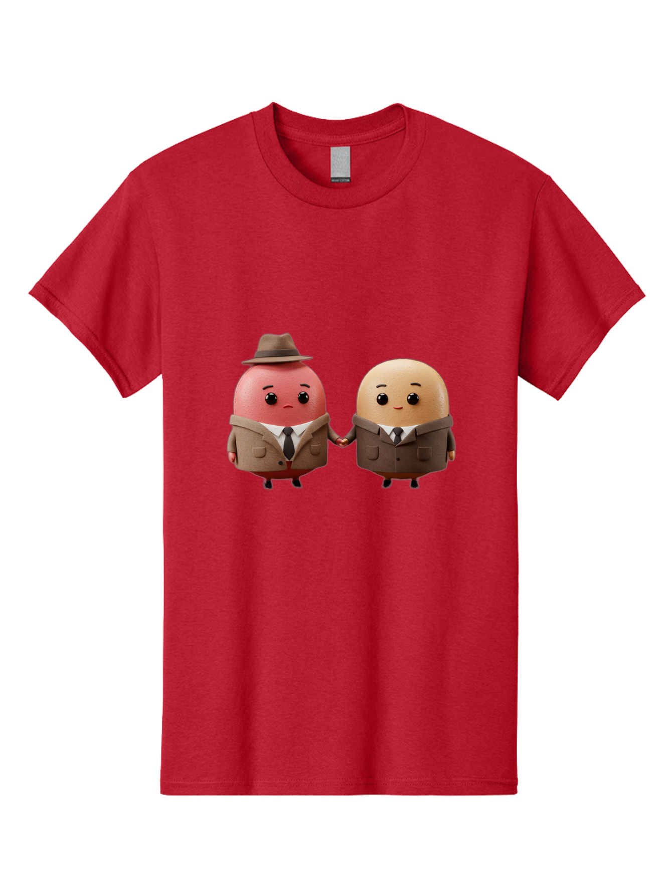 Egg-Detectives Men'S Graphic Tee, 100% Cotton, Comfortable Casual Summer Wear, Machine Washable, Cartoon Eggs In Suits, Holding Hands, 3D Characters, Whimsical Design, Comedic Relief, Funny Illustration, Quirky Friendship Baa641
