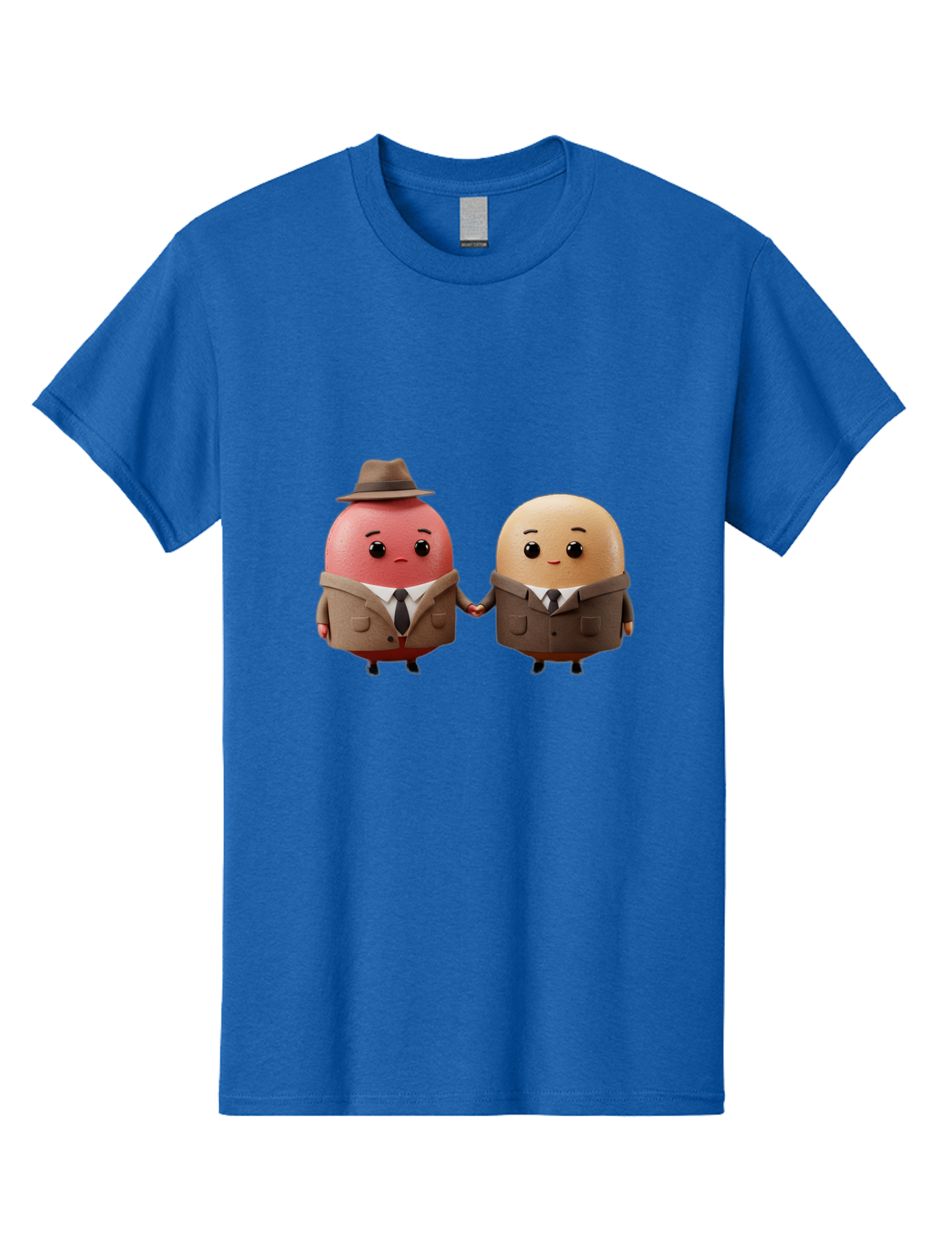 Egg-Detectives Men'S Graphic Tee, 100% Cotton, Comfortable Casual Summer Wear, Machine Washable, Cartoon Eggs In Suits, Holding Hands, 3D Characters, Whimsical Design, Comedic Relief, Funny Illustration, Quirky Friendship Baa641