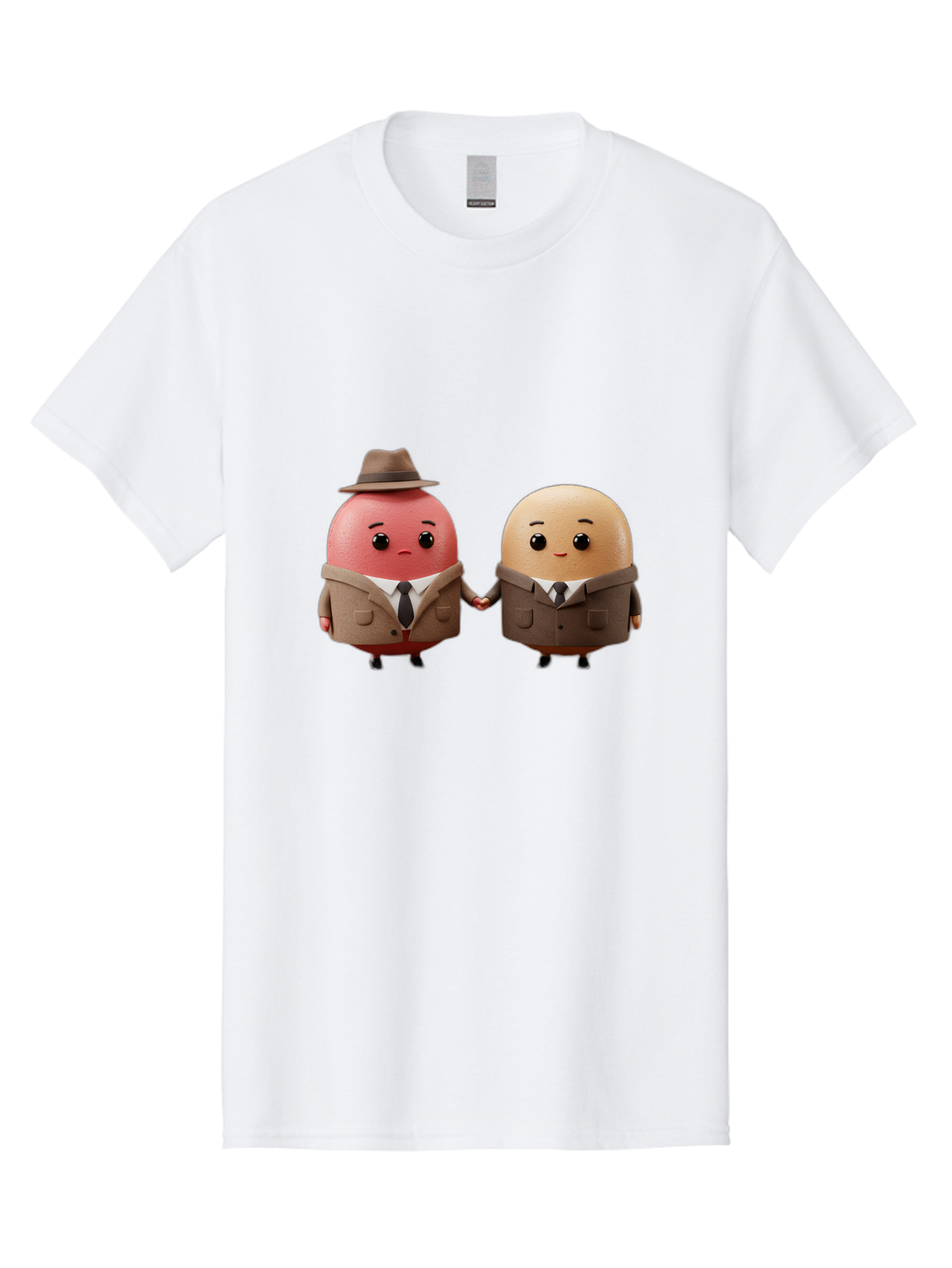 Egg-Detectives Men'S Graphic Tee, 100% Cotton, Comfortable Casual Summer Wear, Machine Washable, Cartoon Eggs In Suits, Holding Hands, 3D Characters, Whimsical Design, Comedic Relief, Funny Illustration, Quirky Friendship Baa641