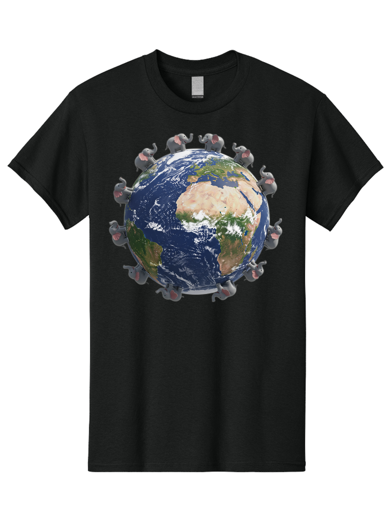 Elephants-Holding-Earth Men'S Graphic Tee, 100% Cotton, Comfortable Casual Summer Wear, Machine Washable, Elephants Surrounding The Earth, Global Unity, Conservation Efforts, Wildlife Protection, Animal Lovers, Earth'S Beauty, Baa644