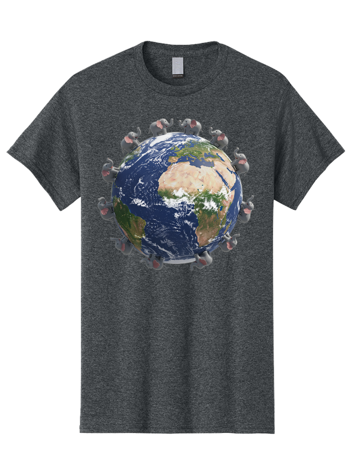 Elephants-Holding-Earth Men'S Graphic Tee, 100% Cotton, Comfortable Casual Summer Wear, Machine Washable, Elephants Surrounding The Earth, Global Unity, Conservation Efforts, Wildlife Protection, Animal Lovers, Earth'S Beauty, Baa644