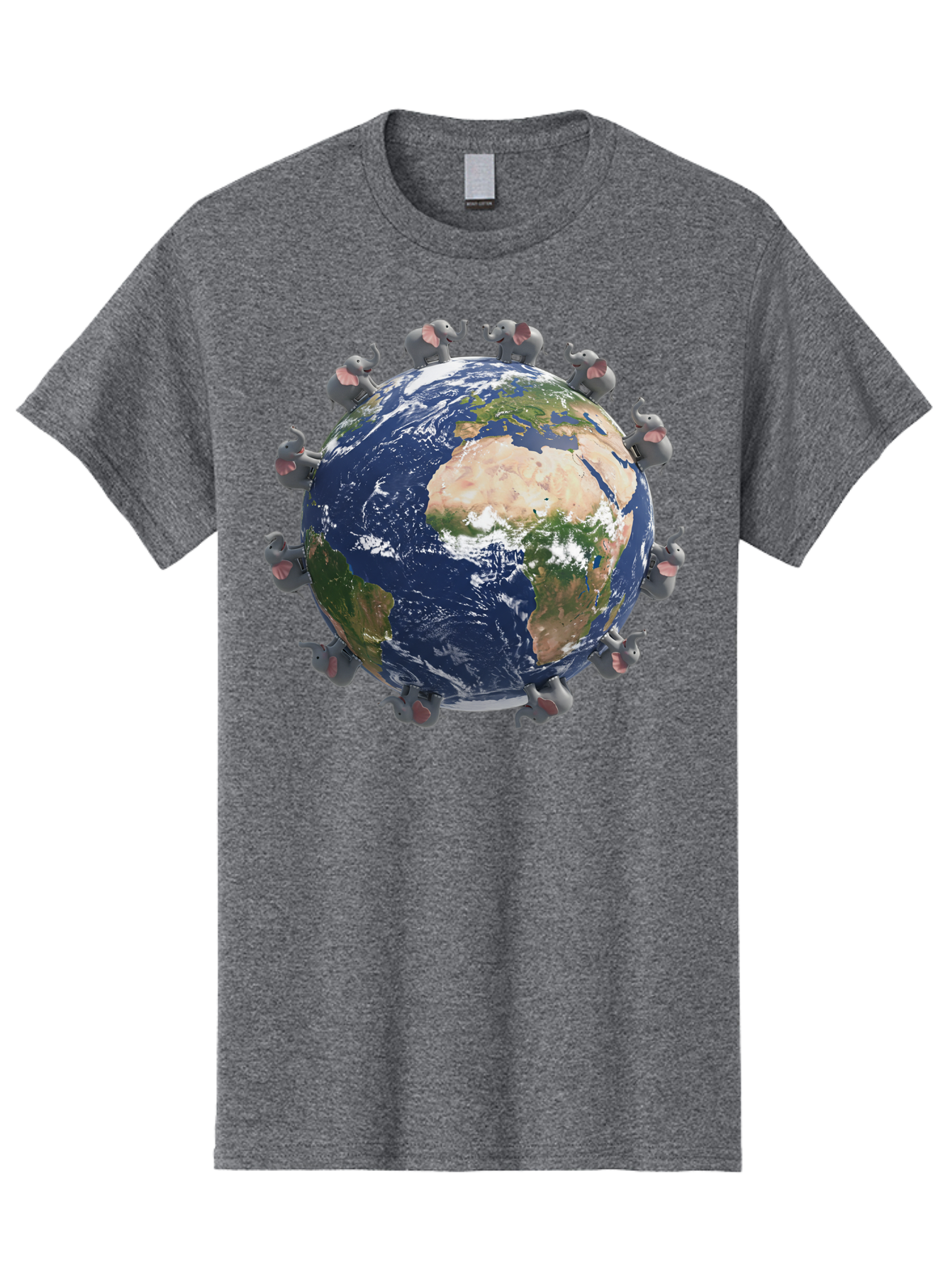 Elephants-Holding-Earth Men'S Graphic Tee, 100% Cotton, Comfortable Casual Summer Wear, Machine Washable, Elephants Surrounding The Earth, Global Unity, Conservation Efforts, Wildlife Protection, Animal Lovers, Earth'S Beauty, Baa644