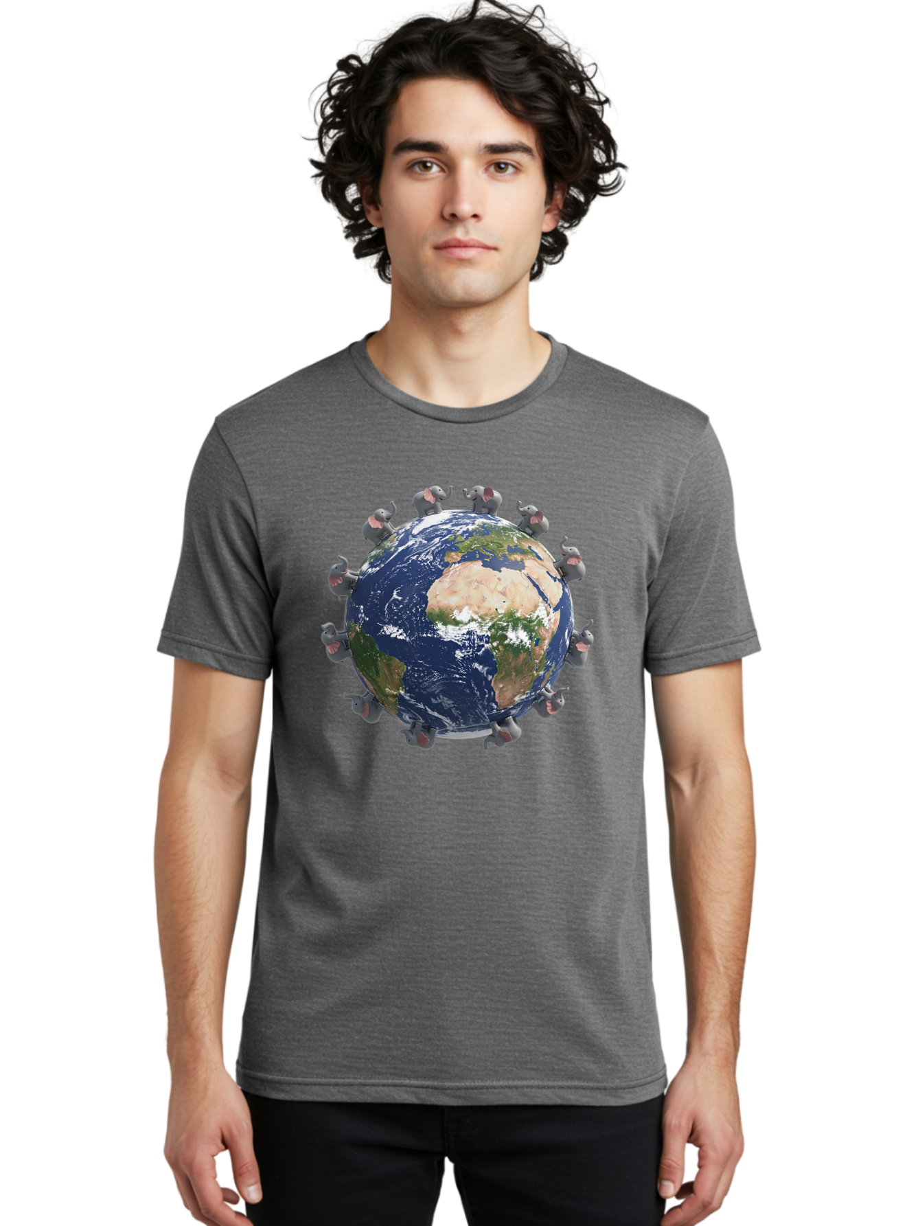 Elephants-Holding-Earth Men'S Graphic Tee, 100% Cotton, Comfortable Casual Summer Wear, Machine Washable, Elephants Surrounding The Earth, Global Unity, Conservation Efforts, Wildlife Protection, Animal Lovers, Earth'S Beauty, Baa644