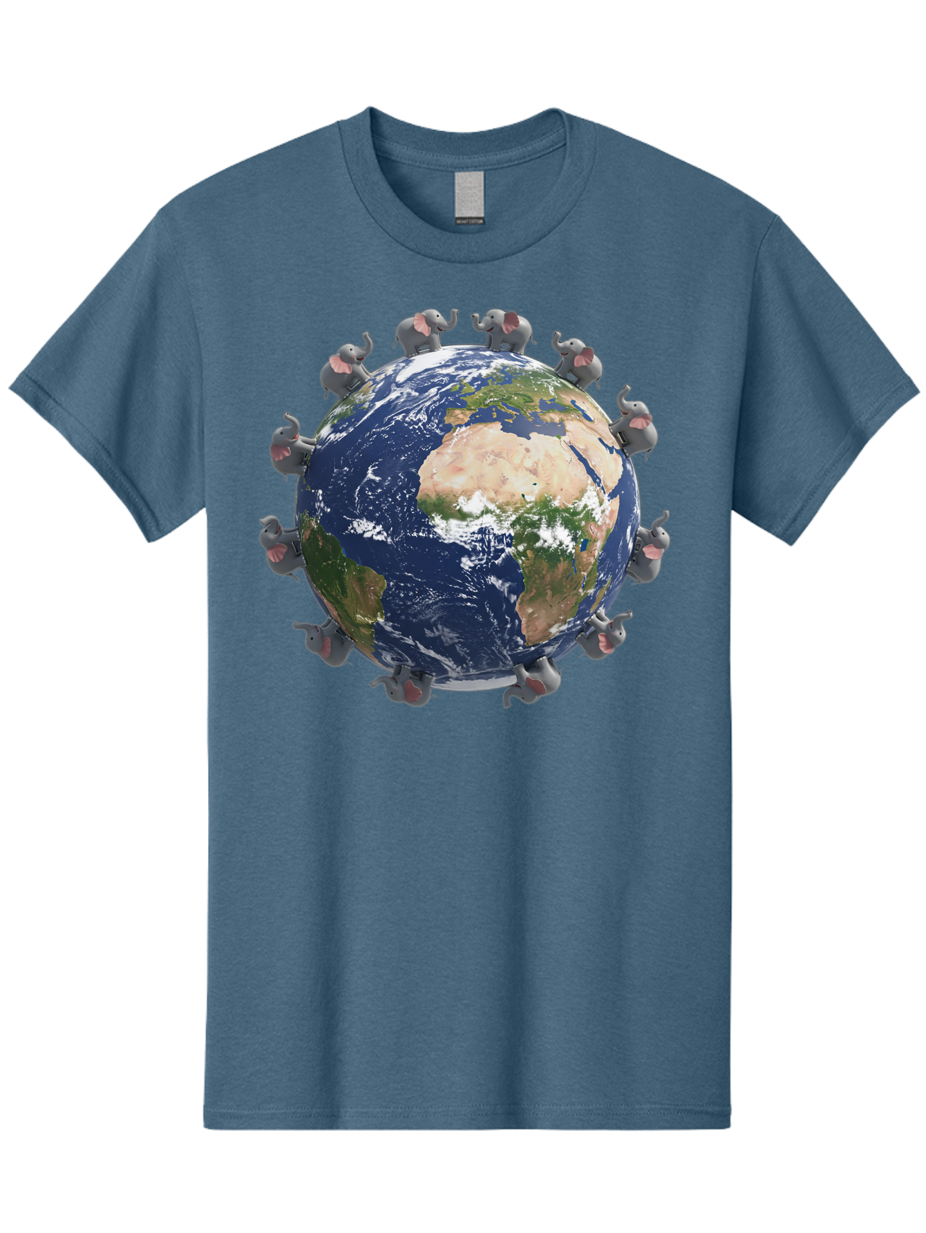 Elephants-Holding-Earth Men'S Graphic Tee, 100% Cotton, Comfortable Casual Summer Wear, Machine Washable, Elephants Surrounding The Earth, Global Unity, Conservation Efforts, Wildlife Protection, Animal Lovers, Earth'S Beauty, Baa644