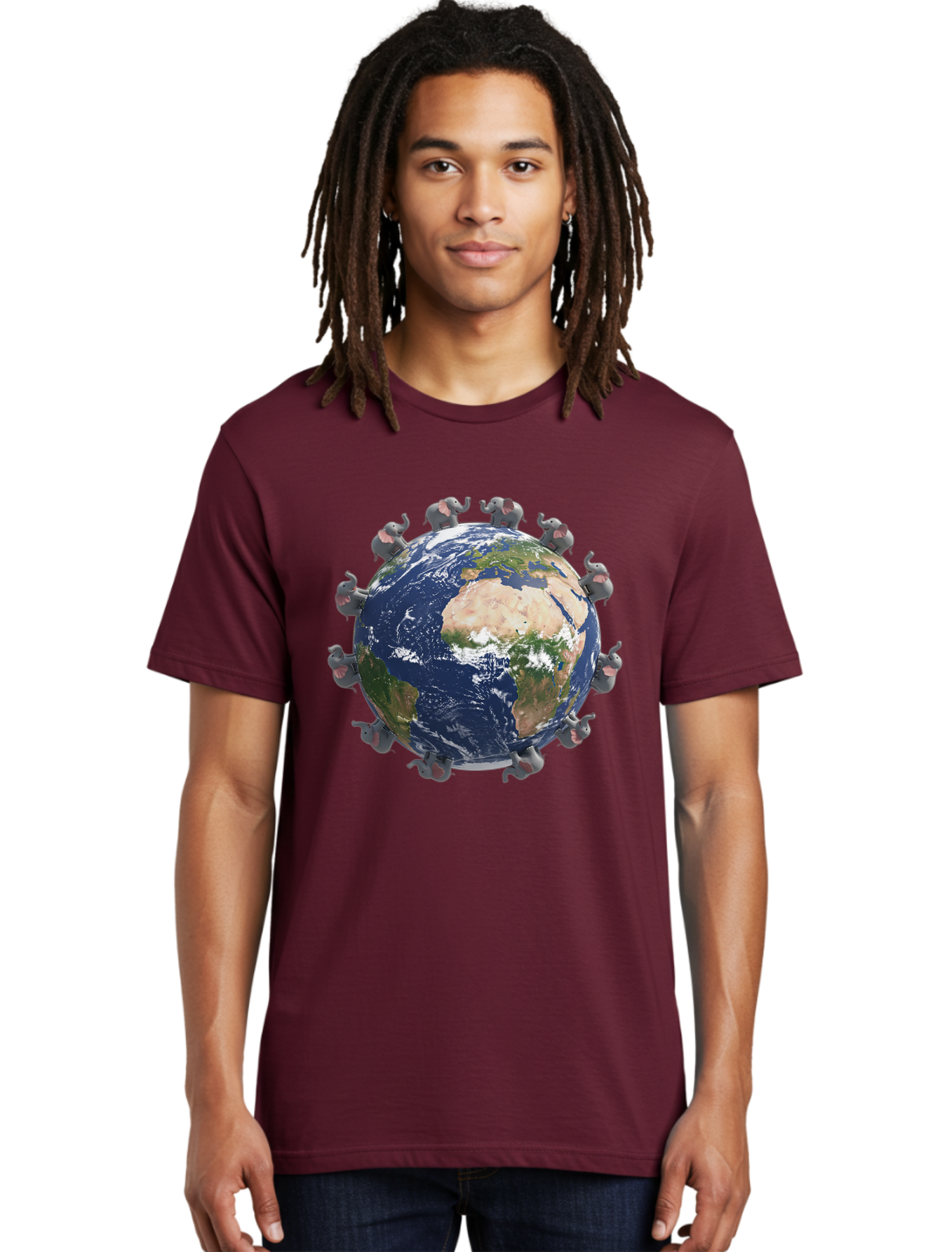 Elephants-Holding-Earth Men'S Graphic Tee, 100% Cotton, Comfortable Casual Summer Wear, Machine Washable, Elephants Surrounding The Earth, Global Unity, Conservation Efforts, Wildlife Protection, Animal Lovers, Earth'S Beauty, Baa644