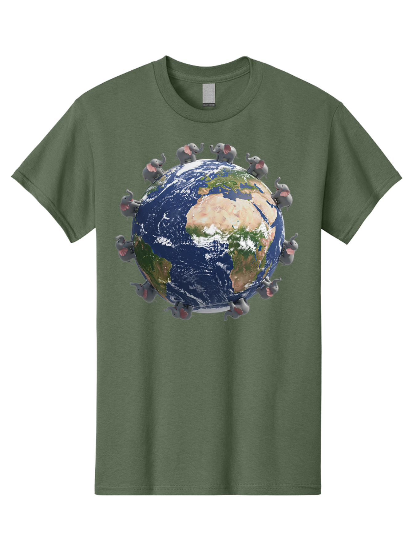 Elephants-Holding-Earth Men'S Graphic Tee, 100% Cotton, Comfortable Casual Summer Wear, Machine Washable, Elephants Surrounding The Earth, Global Unity, Conservation Efforts, Wildlife Protection, Animal Lovers, Earth'S Beauty, Baa644